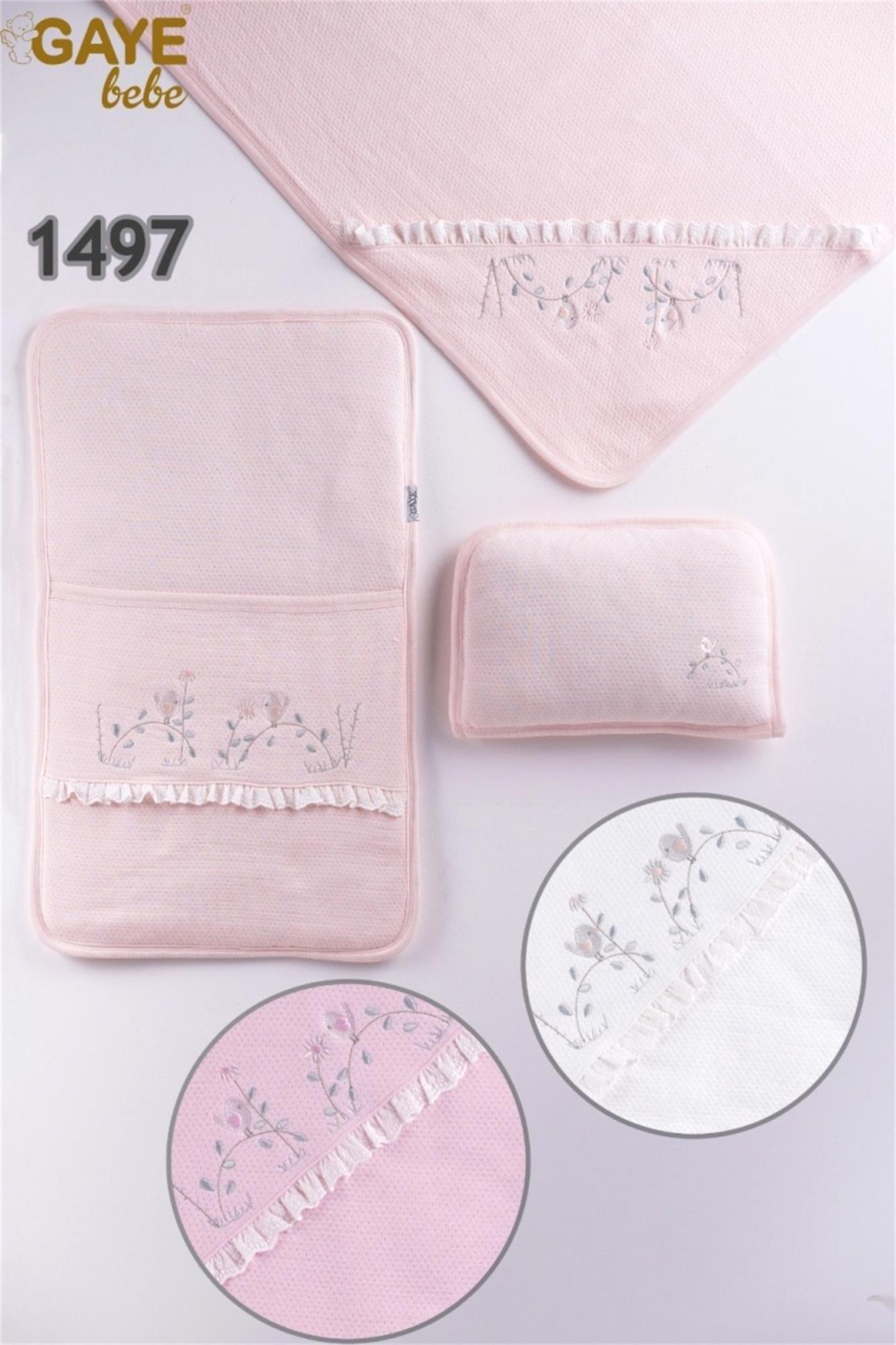 Gaye Bebe Kız Bebek İşlemeli 3'lü Alt Açma Seti Pembe 1497
