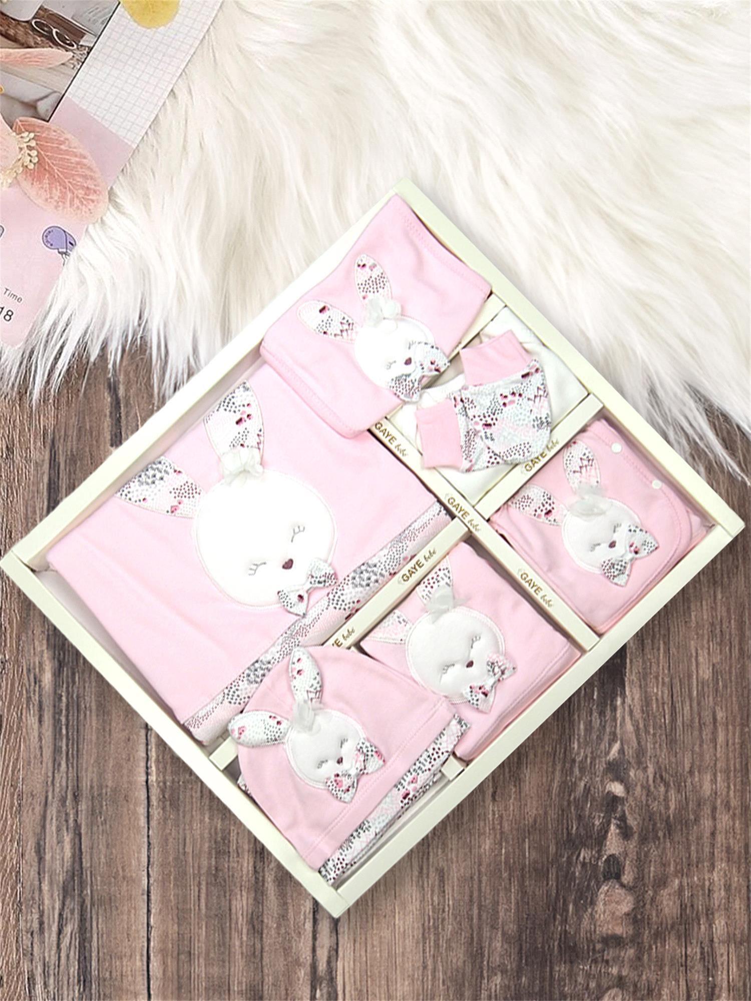 Gaye Kız Bebek Pamuklu 10'lu Tavşanlı Hastane Çıkış Seti Pembe 647