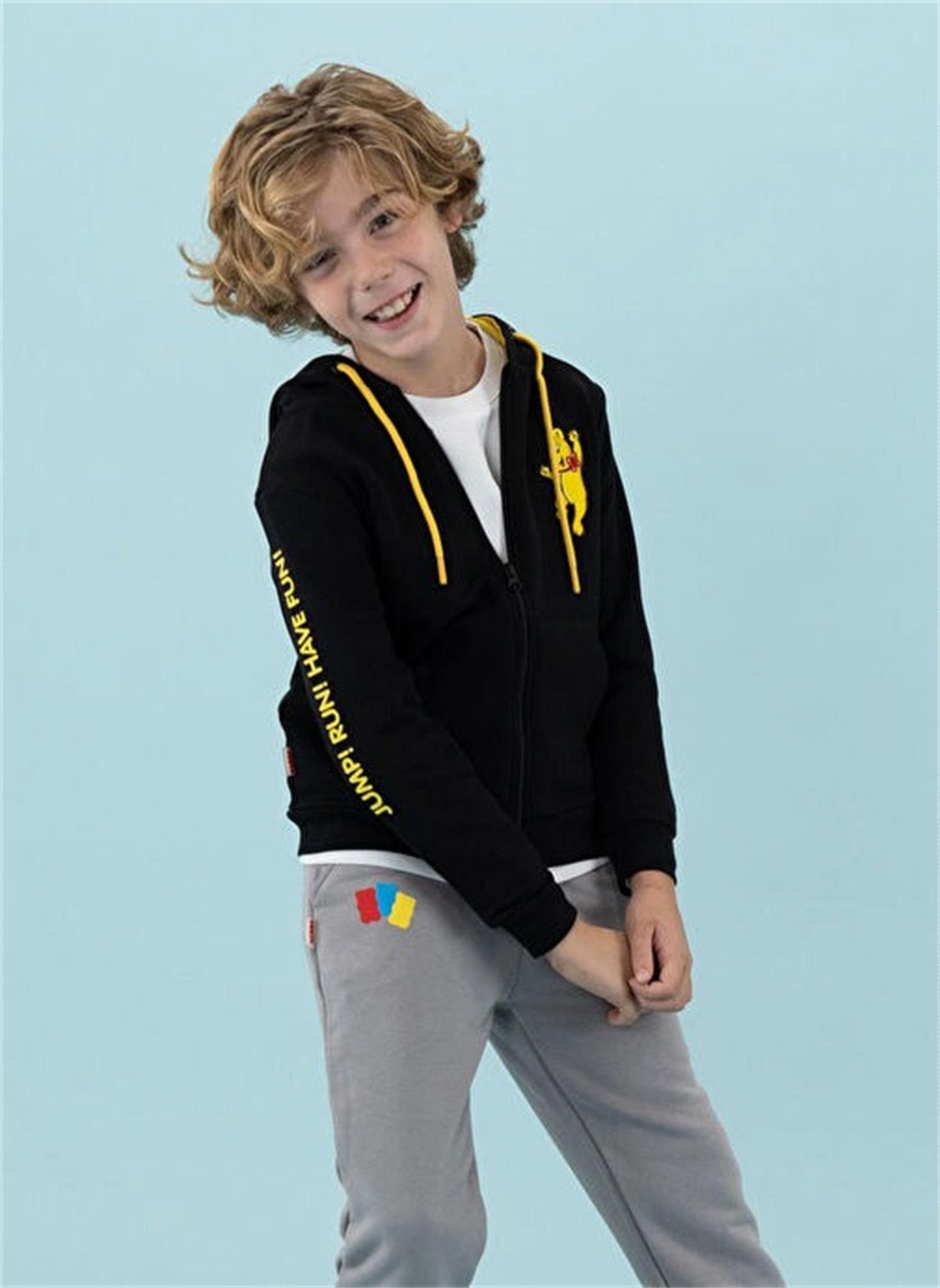 Haribo Erkek Çocuk Nakışlı Fermuarlı Sweatshirt Siyah HRBTXT319