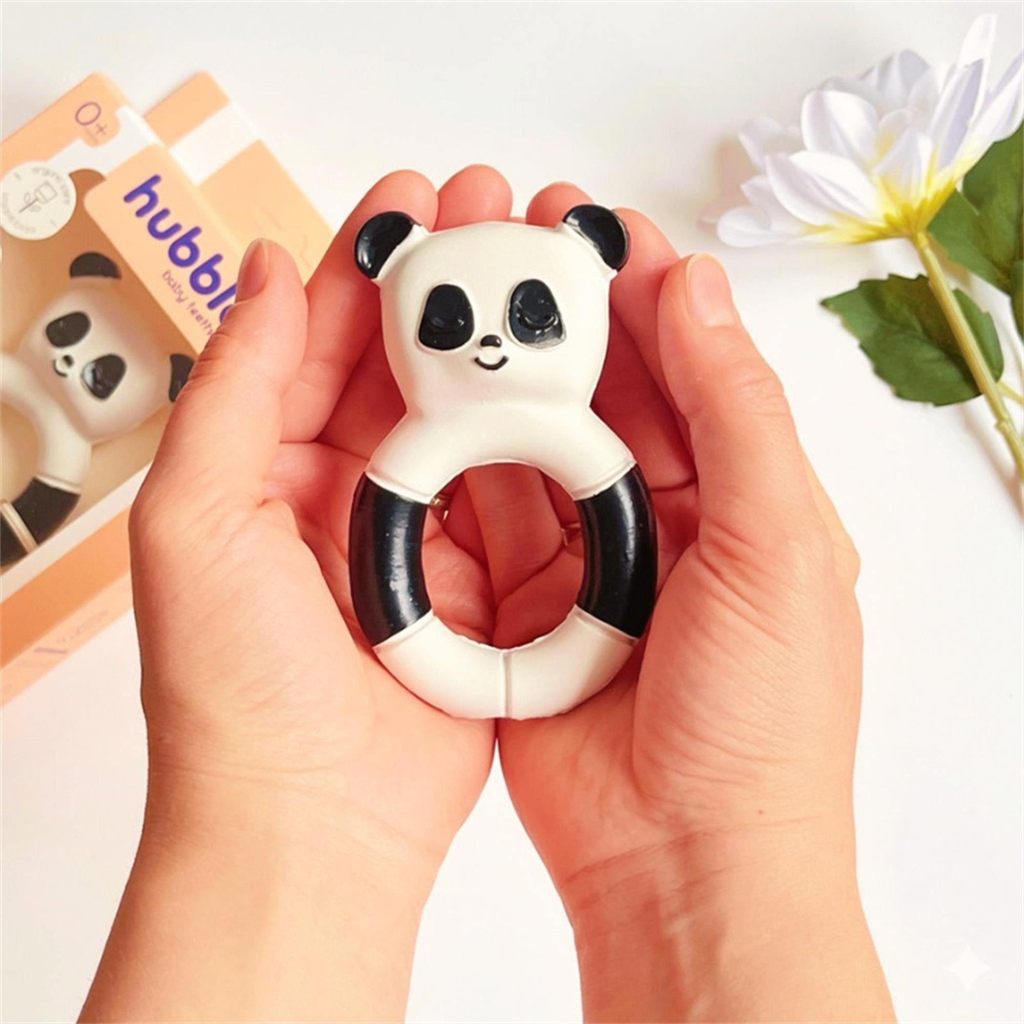 Hubble Bebek Halkalı Doğal Diş Kaşıyıcı ve Oyuncağı Panda Beyaz KO0002