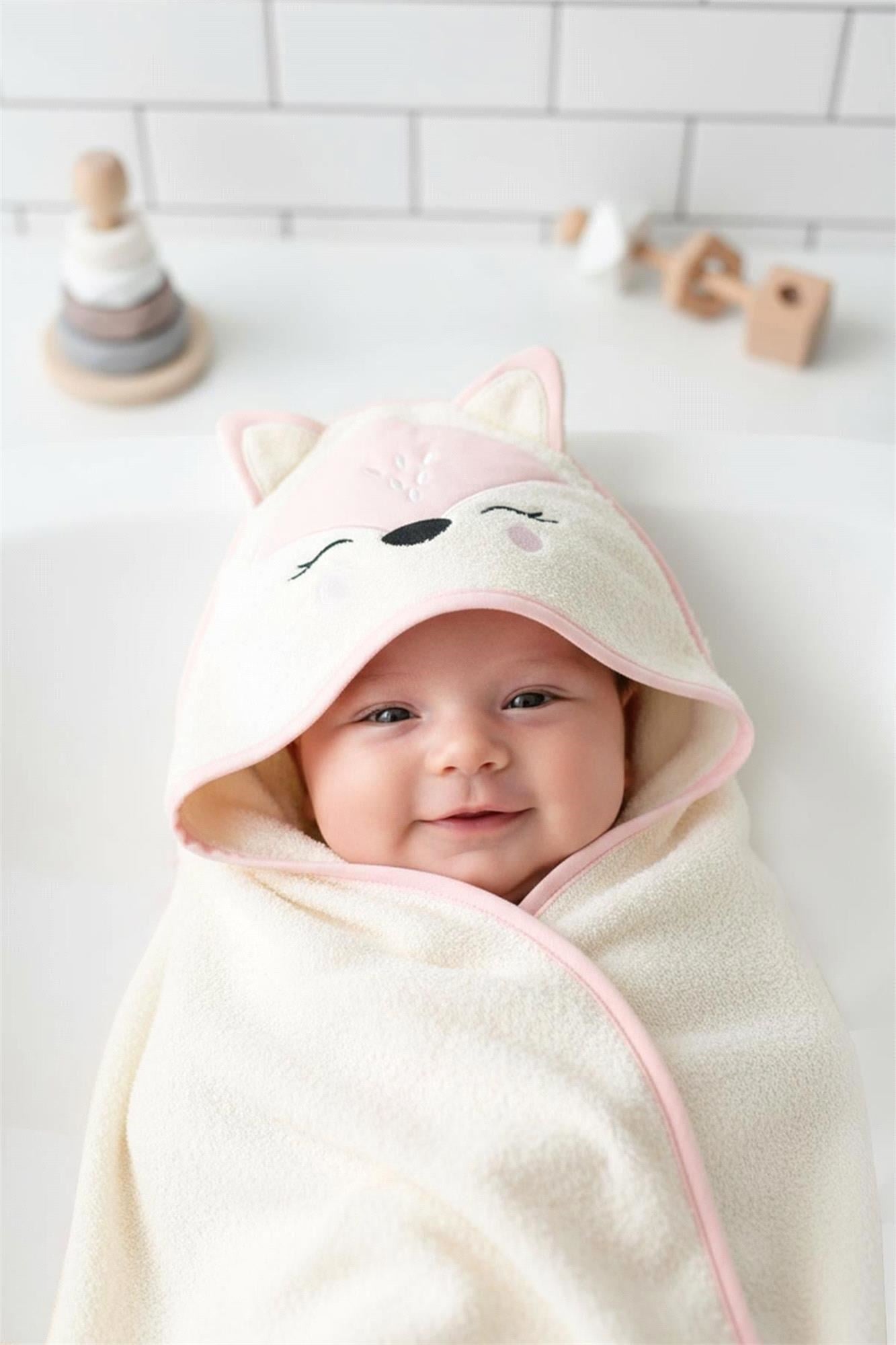 Kanz Bebek Fox Havlu Kundak 75*75  Pudra KNZ-037