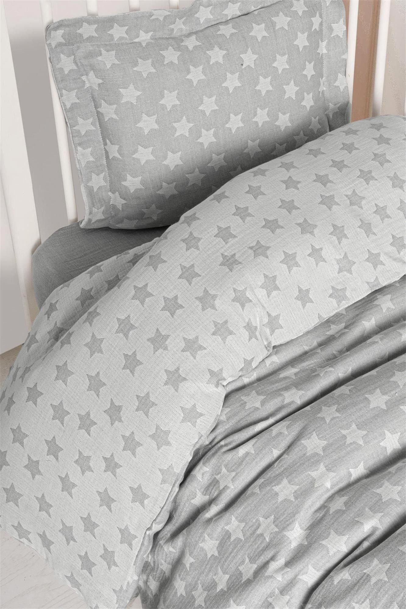 Kanz Bebek Star Müslin 3 Parça Nevresim Takımı Gri KNZ-013