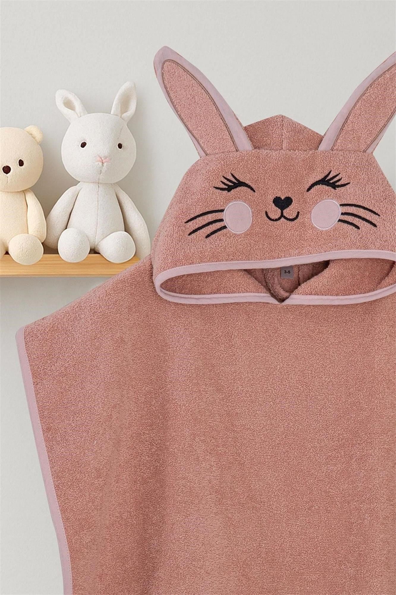 Kanz Kız Bebek Bunny Havlu Panço Koyu Pudra KNZ-038