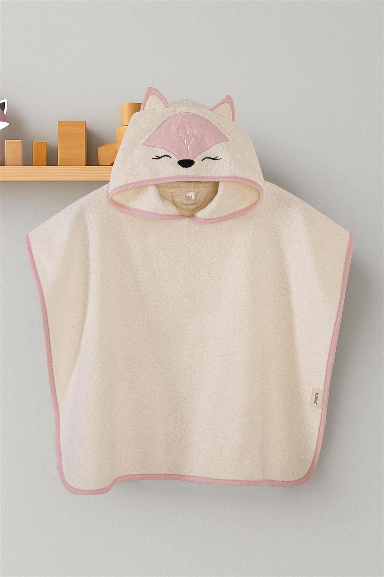 Kanz Kız Bebek Fox Havlu Panço Krem KNZ-038