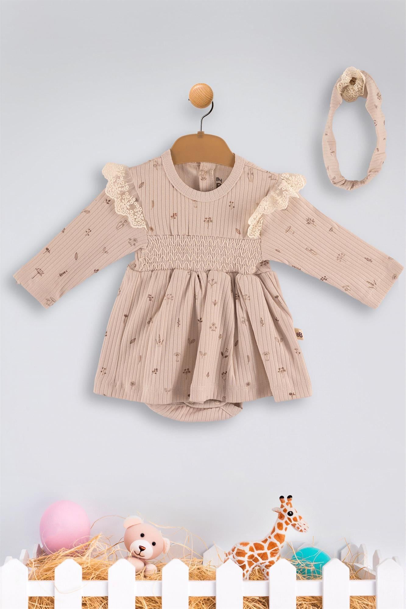 Kinder Baby Bubbless Kız Bebek Badili Elbise Takım Bej 3018
