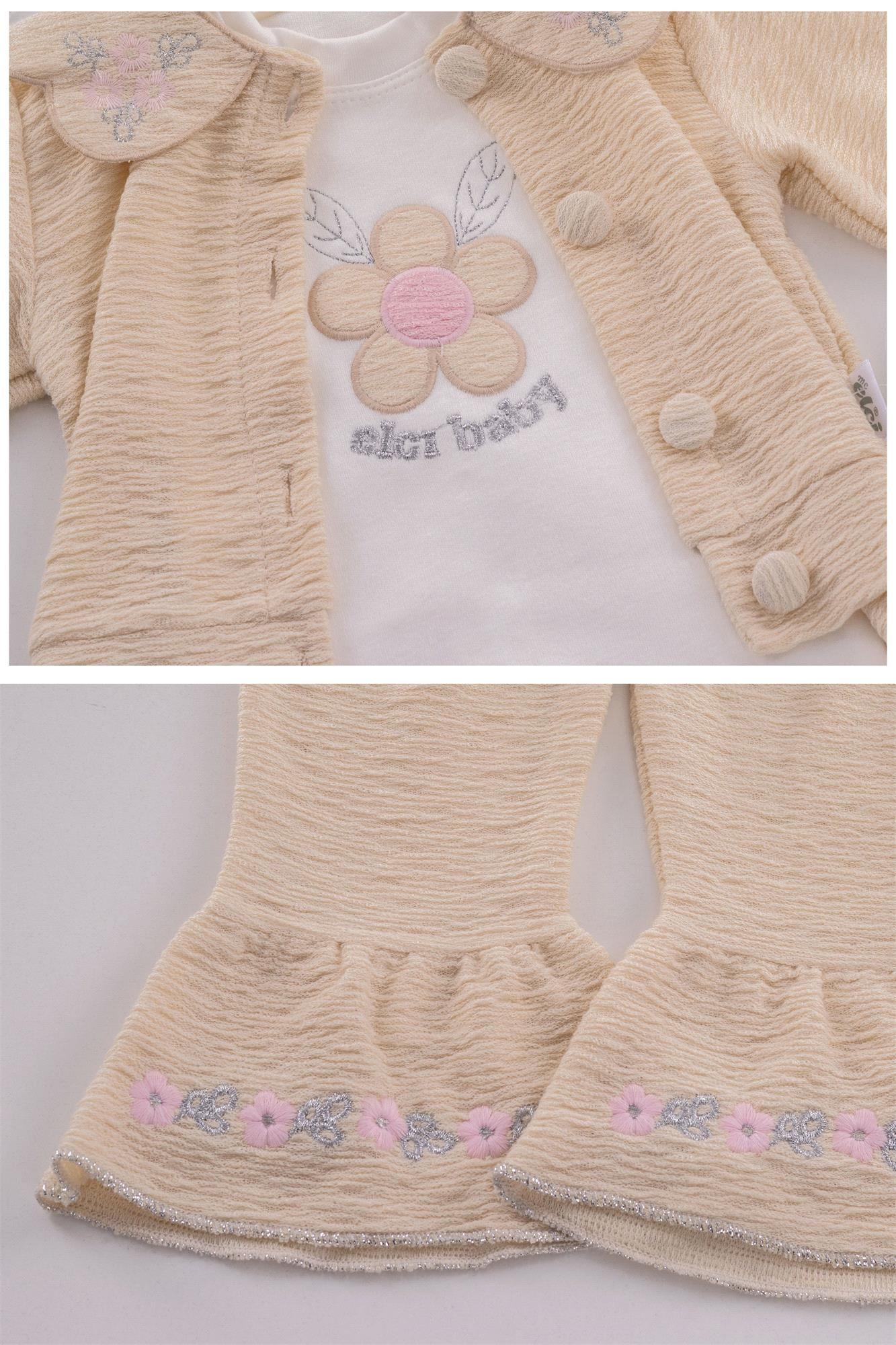 Kinder Baby Elci Baby Kız Bebek 3'lü Hırka Takım Bej/Pembe 6889
