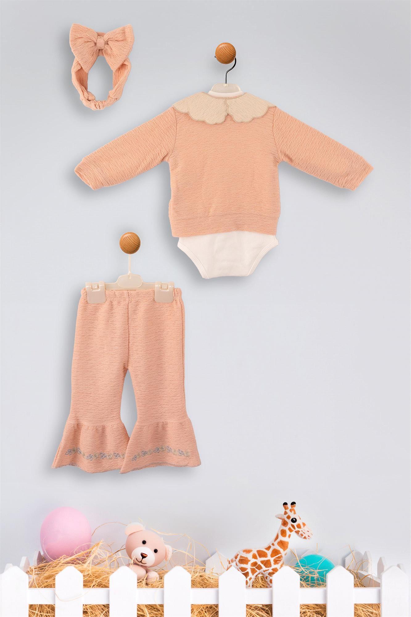 Kinder Baby Elci Baby Kız Bebek 3'lü Hırka Takım Somon 6889