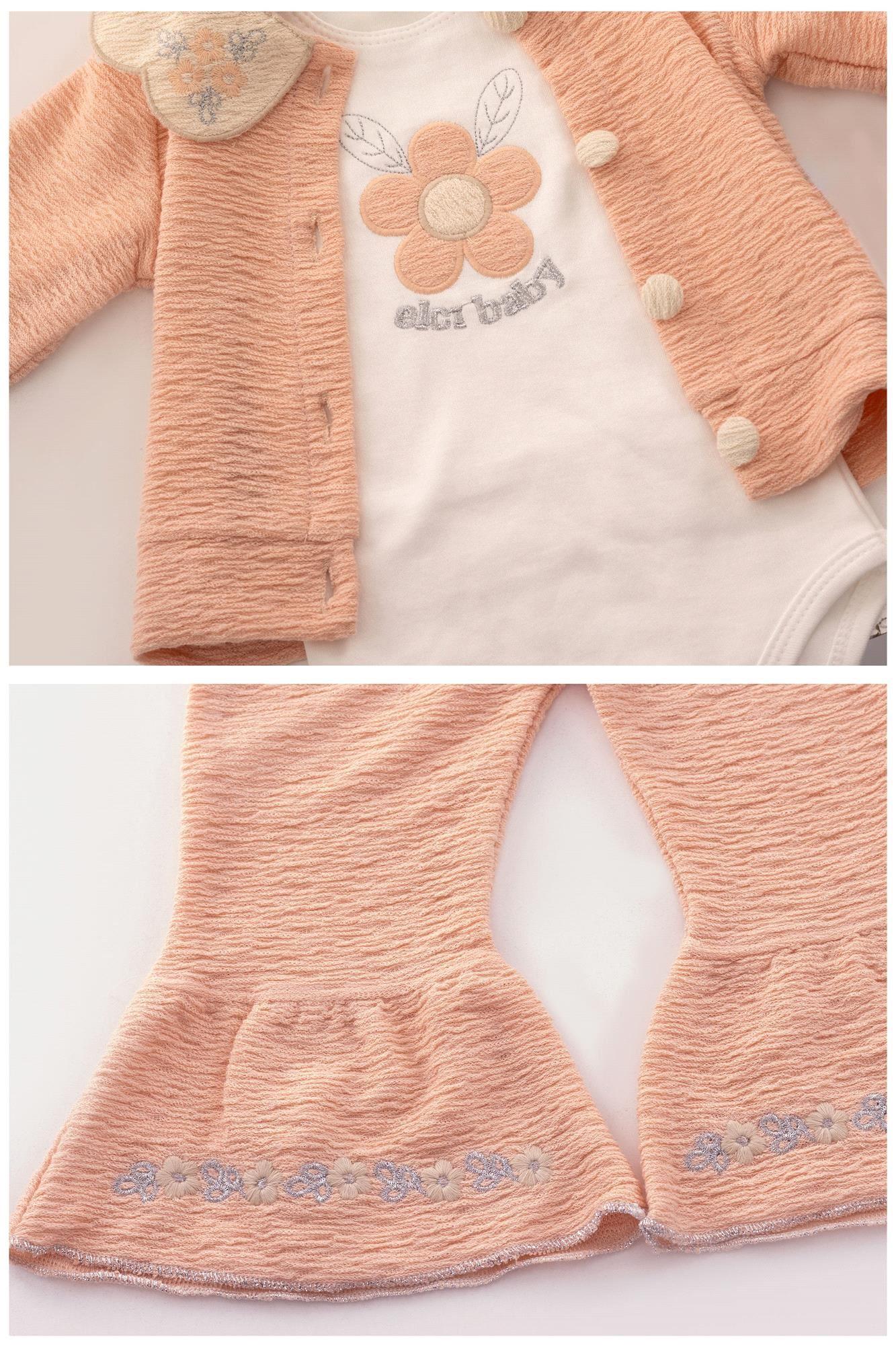 Kinder Baby Elci Baby Kız Bebek 3'lü Hırka Takım Somon 6889