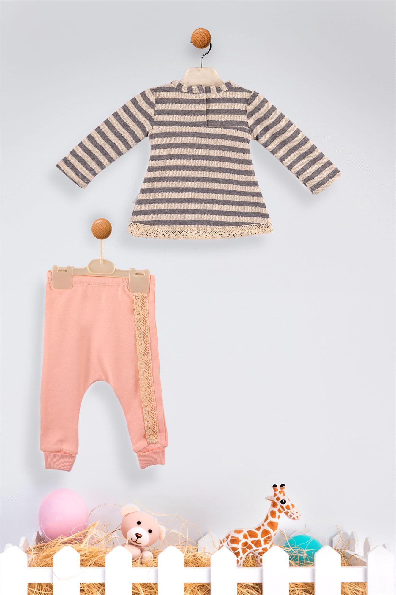 Kinder Baby Elci Baby Kız Bebek Çizgili 2'li Takım Somon 6898