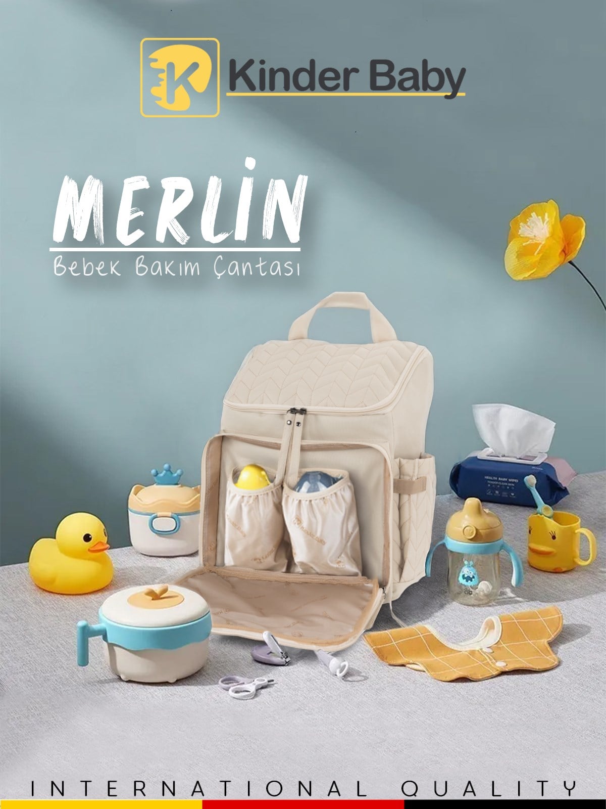Kinder Baby Merlin Anne Bebek Bakım Çantası Bej