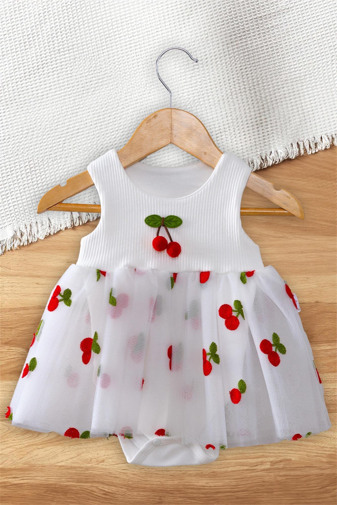 Kinder Baby Nayinom Baby Kız Bebek Kirazlı Elbise Beyaz 501