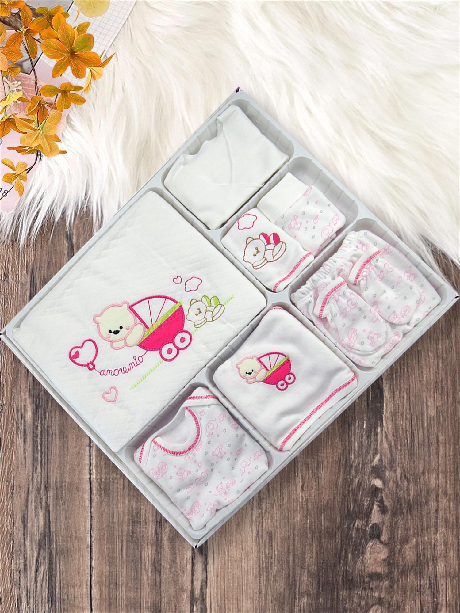 Kinder Baby Özlem Bebe Kız Bebek Pamuklu 10'lu Arabalı Hastane Çıkış Seti Pembe 3102