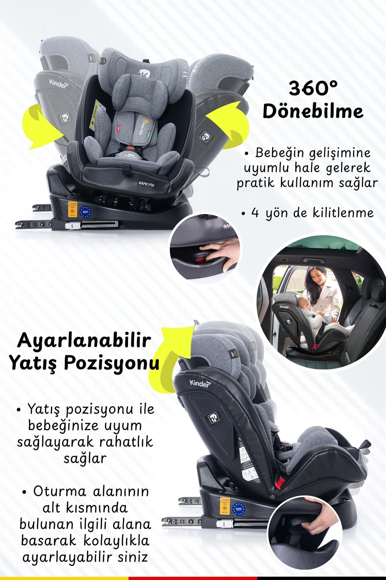 Kinder Baby Safe Fix 360 Derece 0-36 Kg Oto Koltuğu Siyah 7080