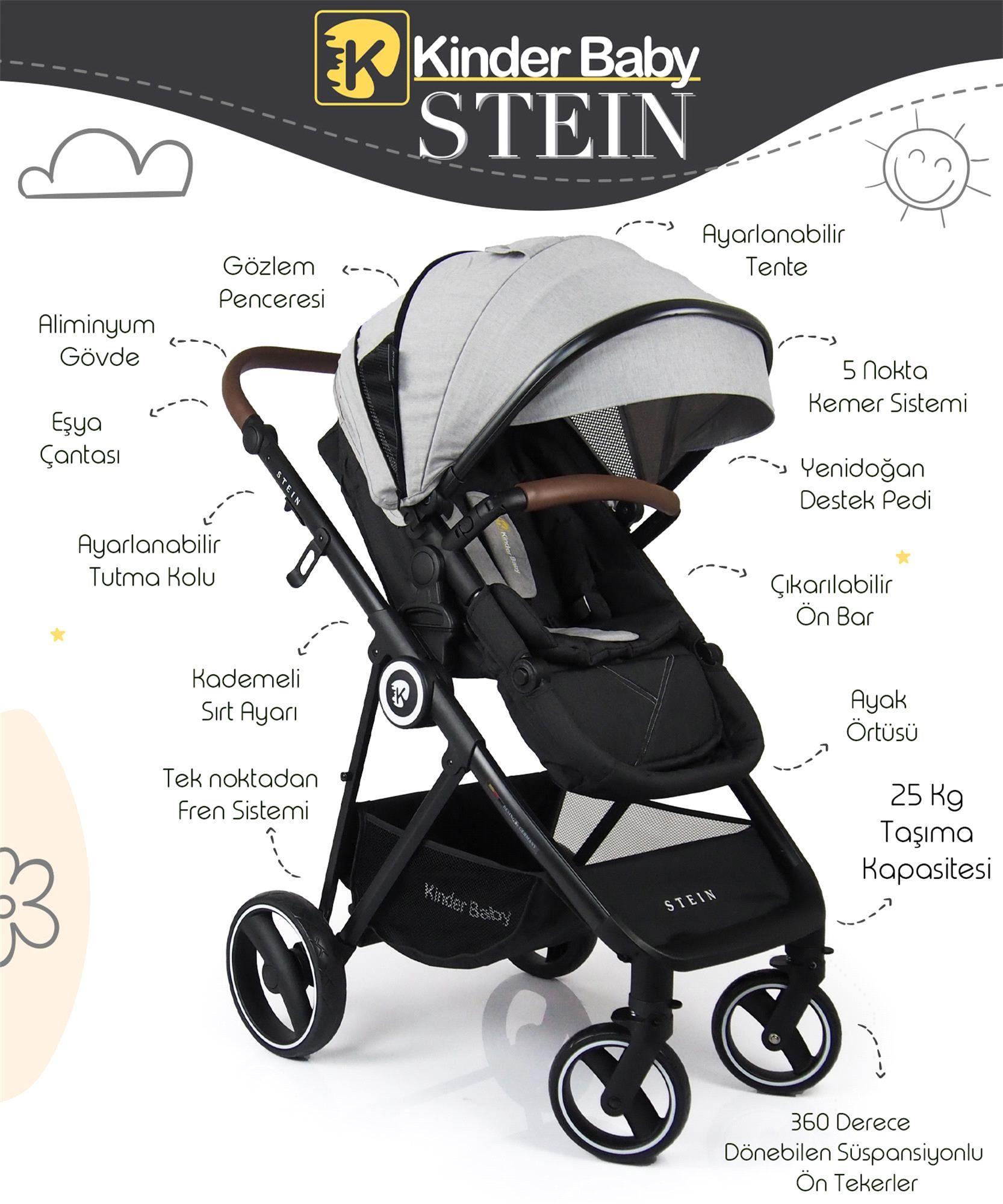 Kinder Baby Stein Travel Sistem Çift Yönlü Bebek Arabası Siyah 7090
