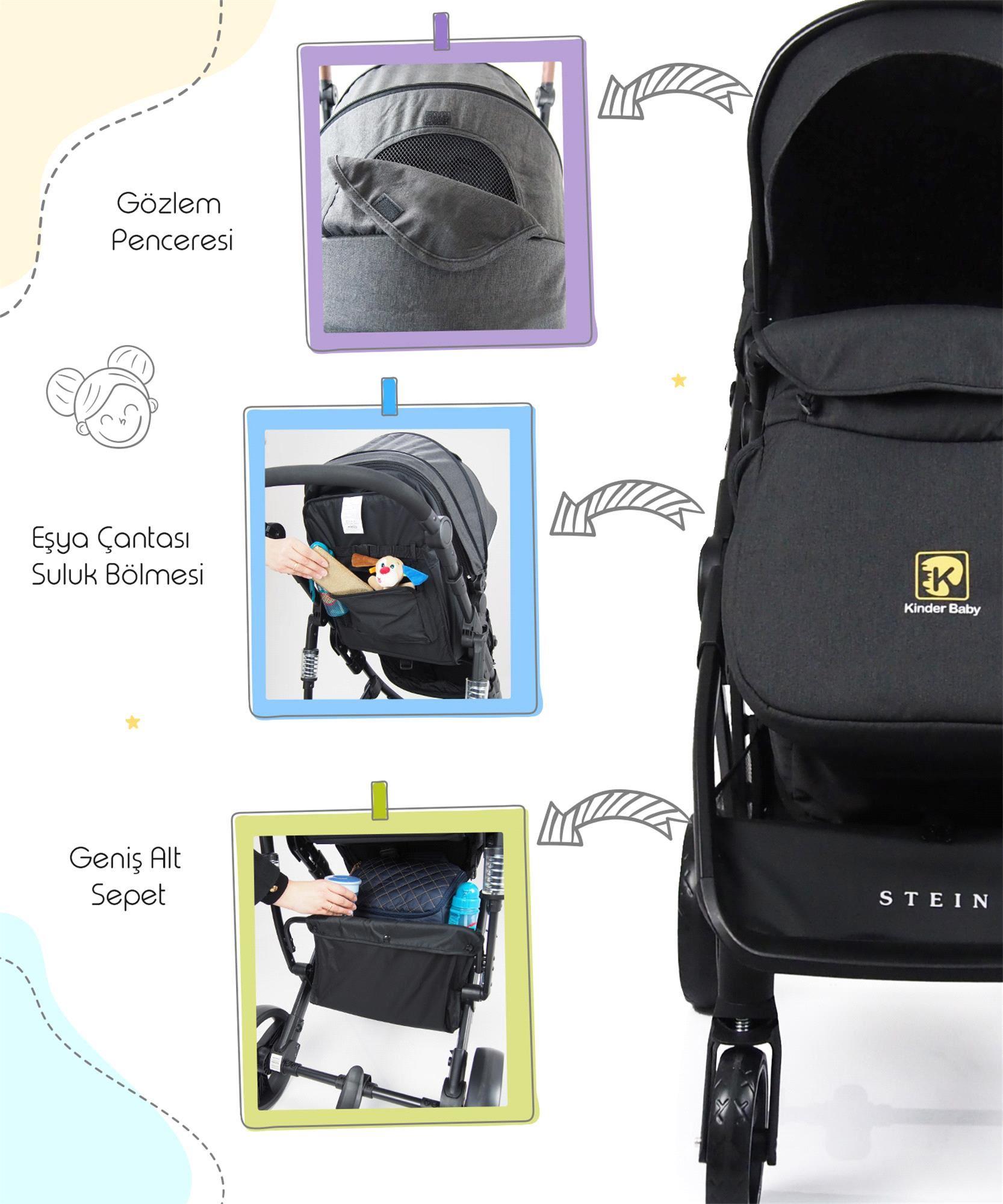 Kinder Baby Stein Travel Sistem Çift Yönlü Bebek Arabası Siyah 7090