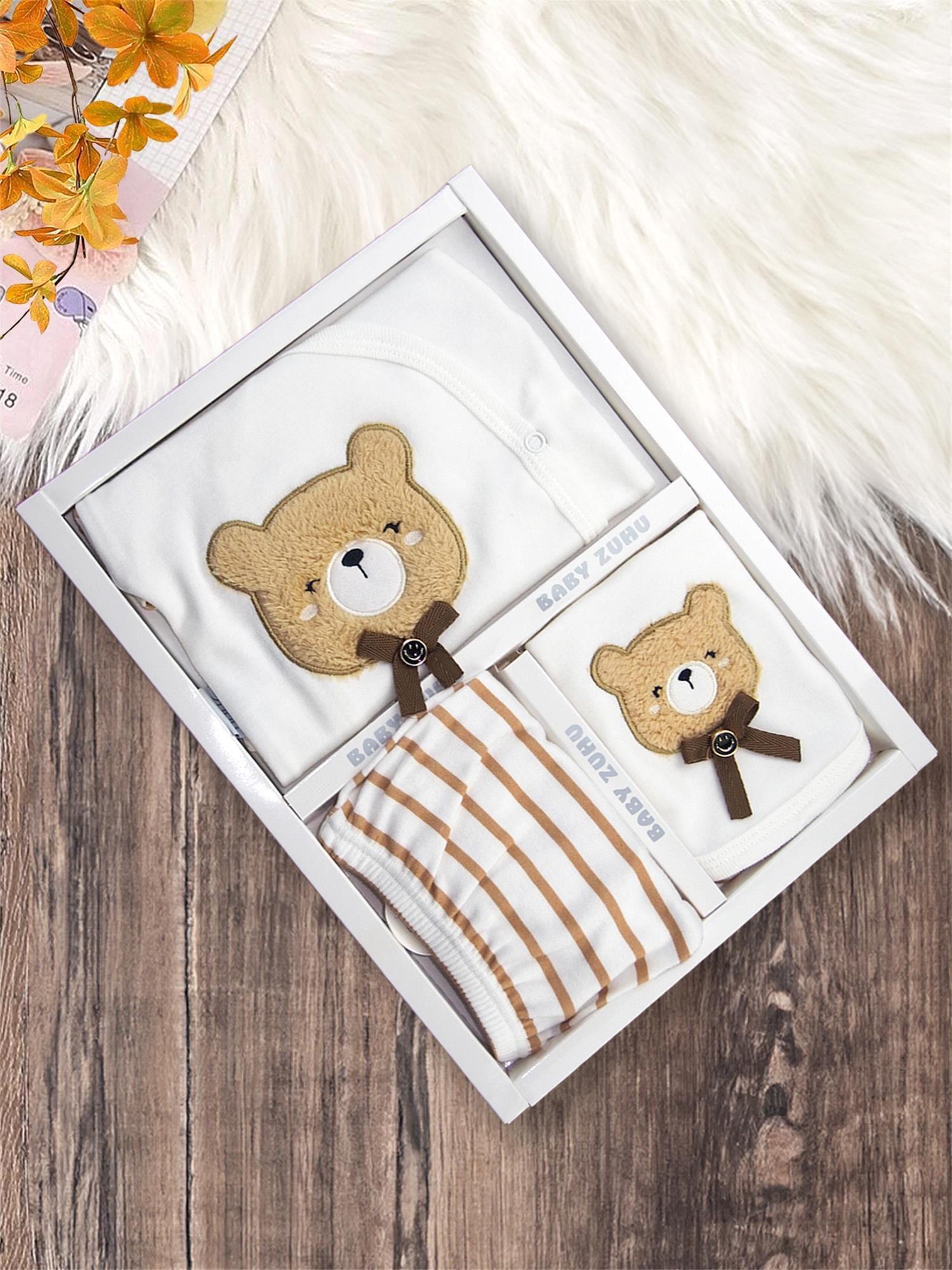 Kinder Baby Zuhu Ayıcıklı 5'li Hastane Çıkış Seti Kahverengi 0100