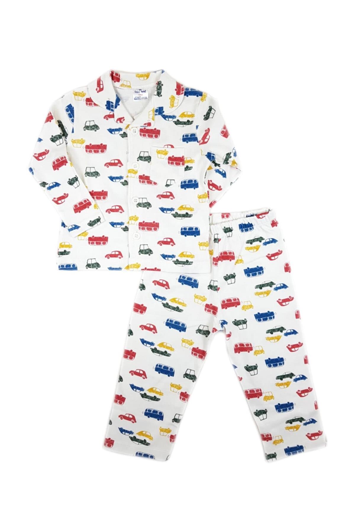 Luggi Baby Erkek Çocuk Araba Baskılı Pijama Takımı Ekru LG-5202