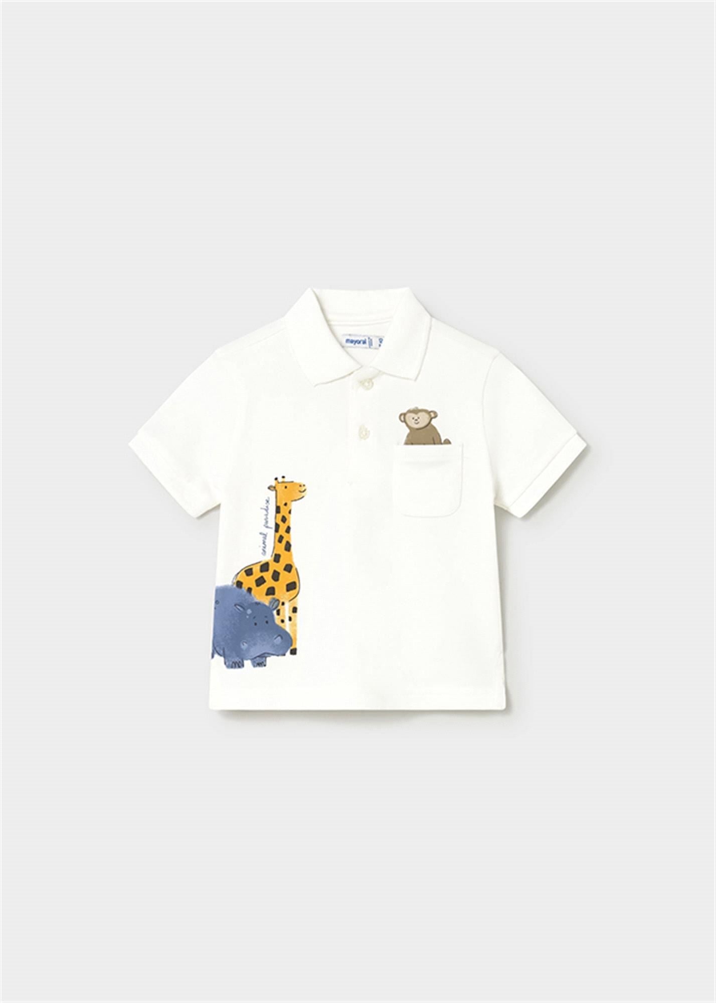 Mayoral Erkek Bebek Desenli Polo Yaka Düğmeli Tişört Beyaz 1108