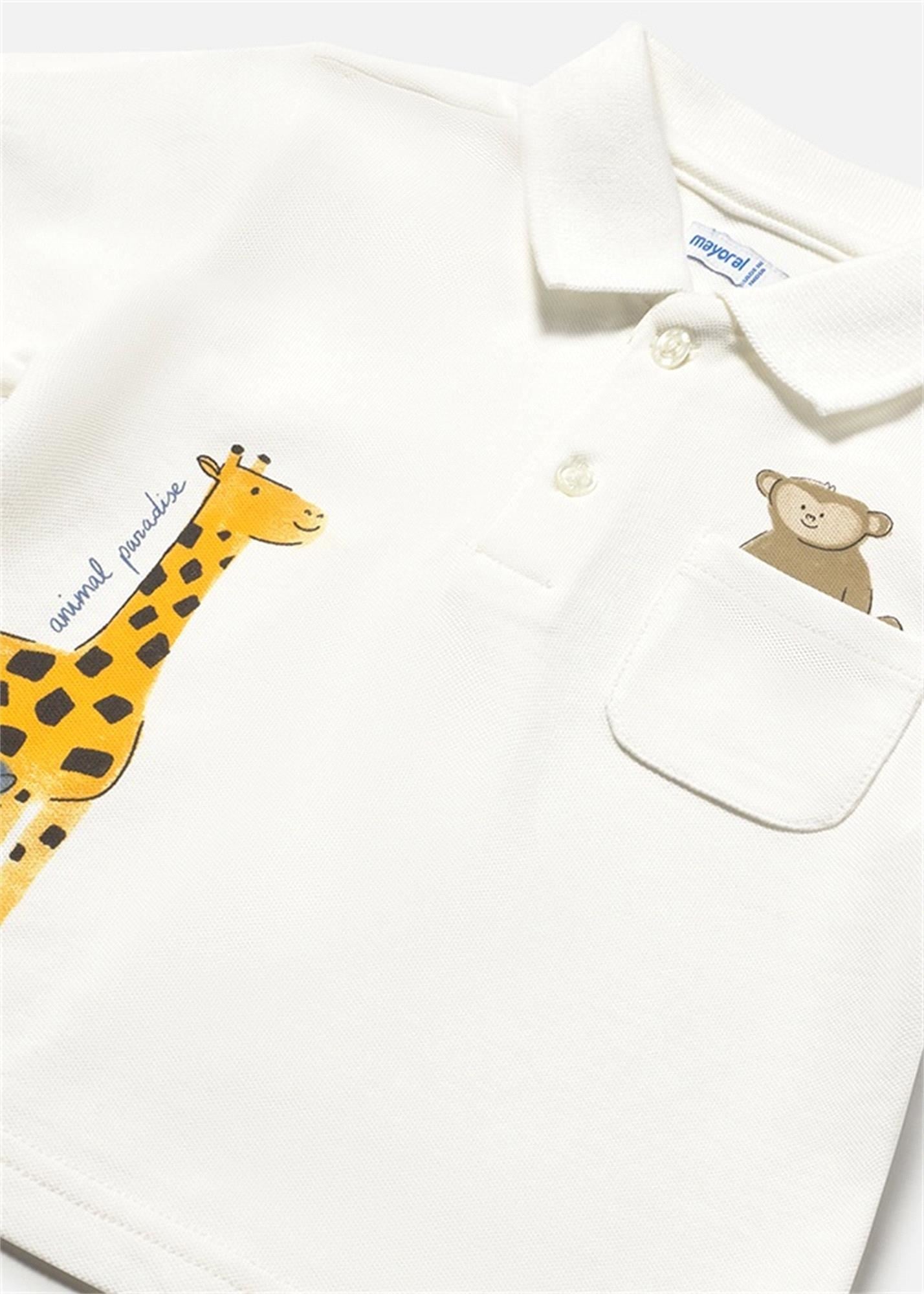 Mayoral Erkek Bebek Desenli Polo Yaka Düğmeli Tişört Beyaz 1108