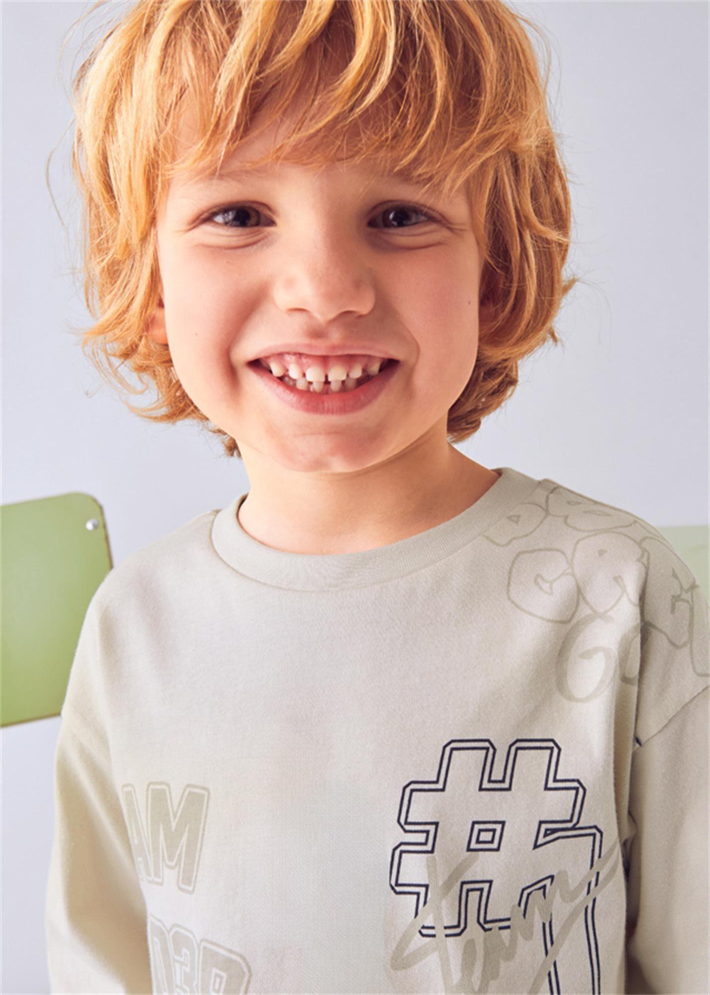 Mayoral Erkek Çocuk Baskılı Uzun Kollu Tişört Bej 4074