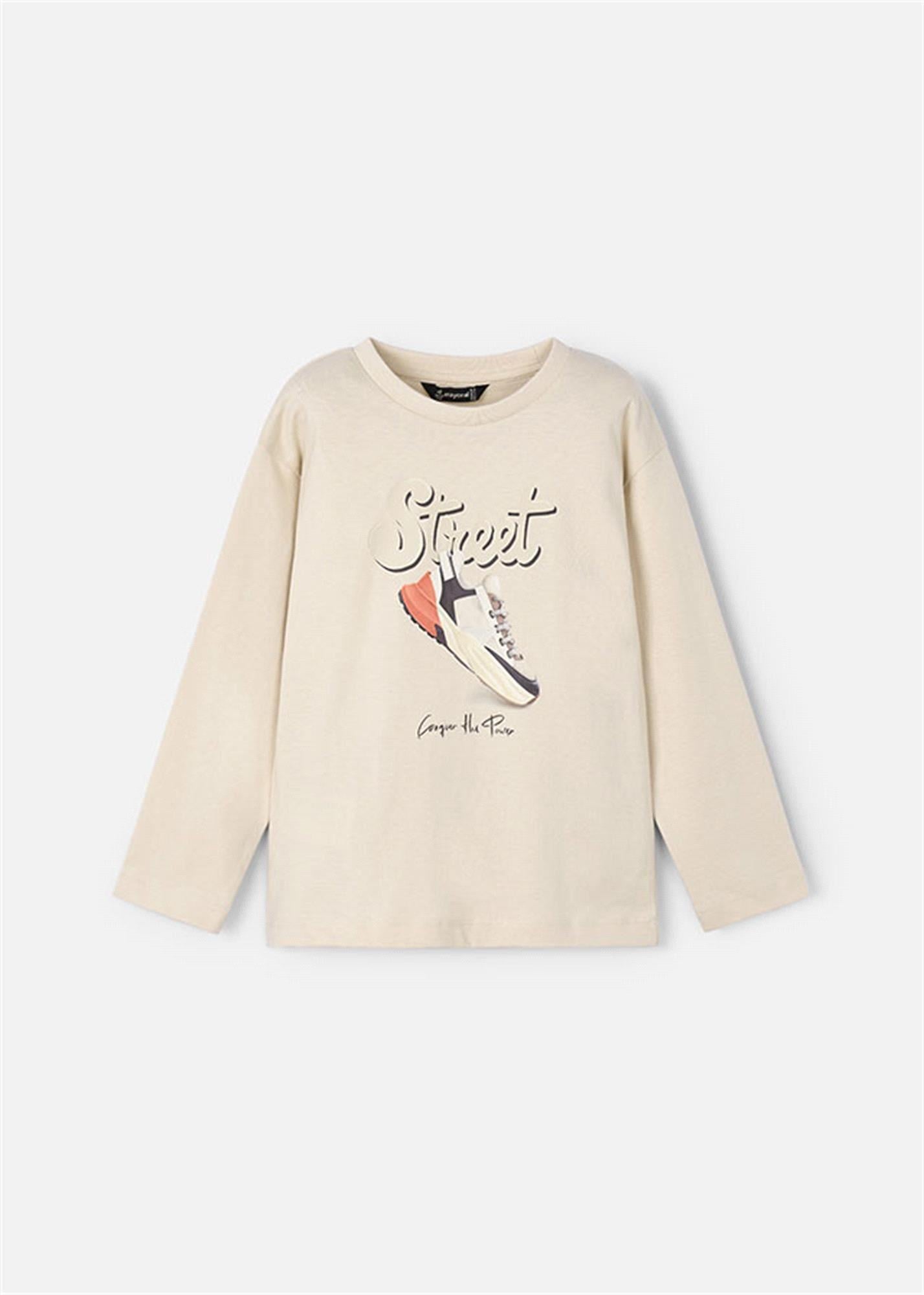 Mayoral Erkek Çocuk Baskılı Uzun Kollu Tişört Krem 4079