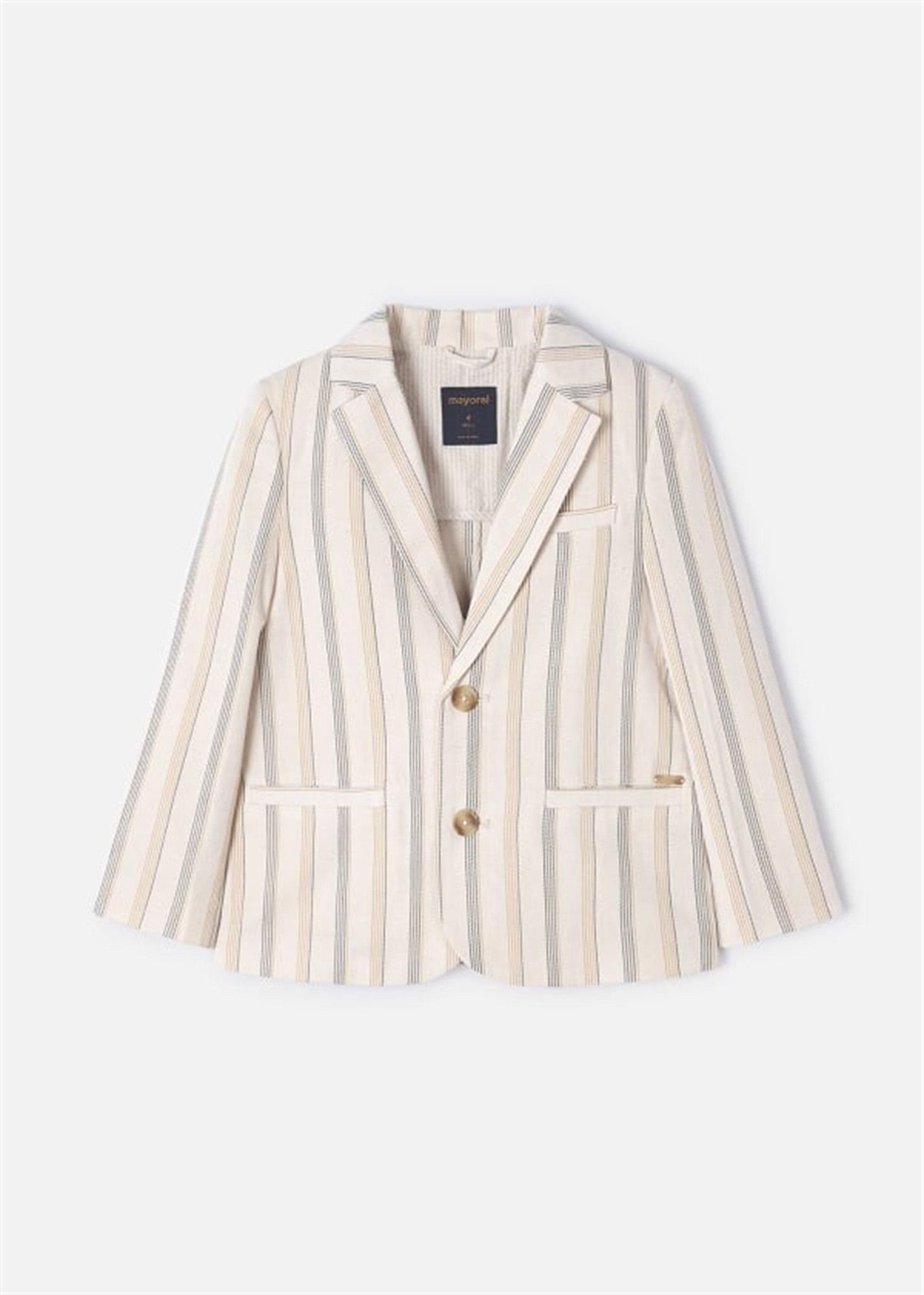 Mayoral Erkek Çocuk Çizgili Keten Blazer Ceket Bej 3485