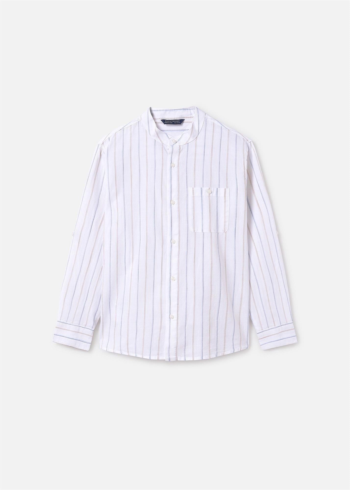 Mayoral Erkek Çocuk Çizgili Mao Yaka Uzun Kollu Gömlek Beyaz 6141