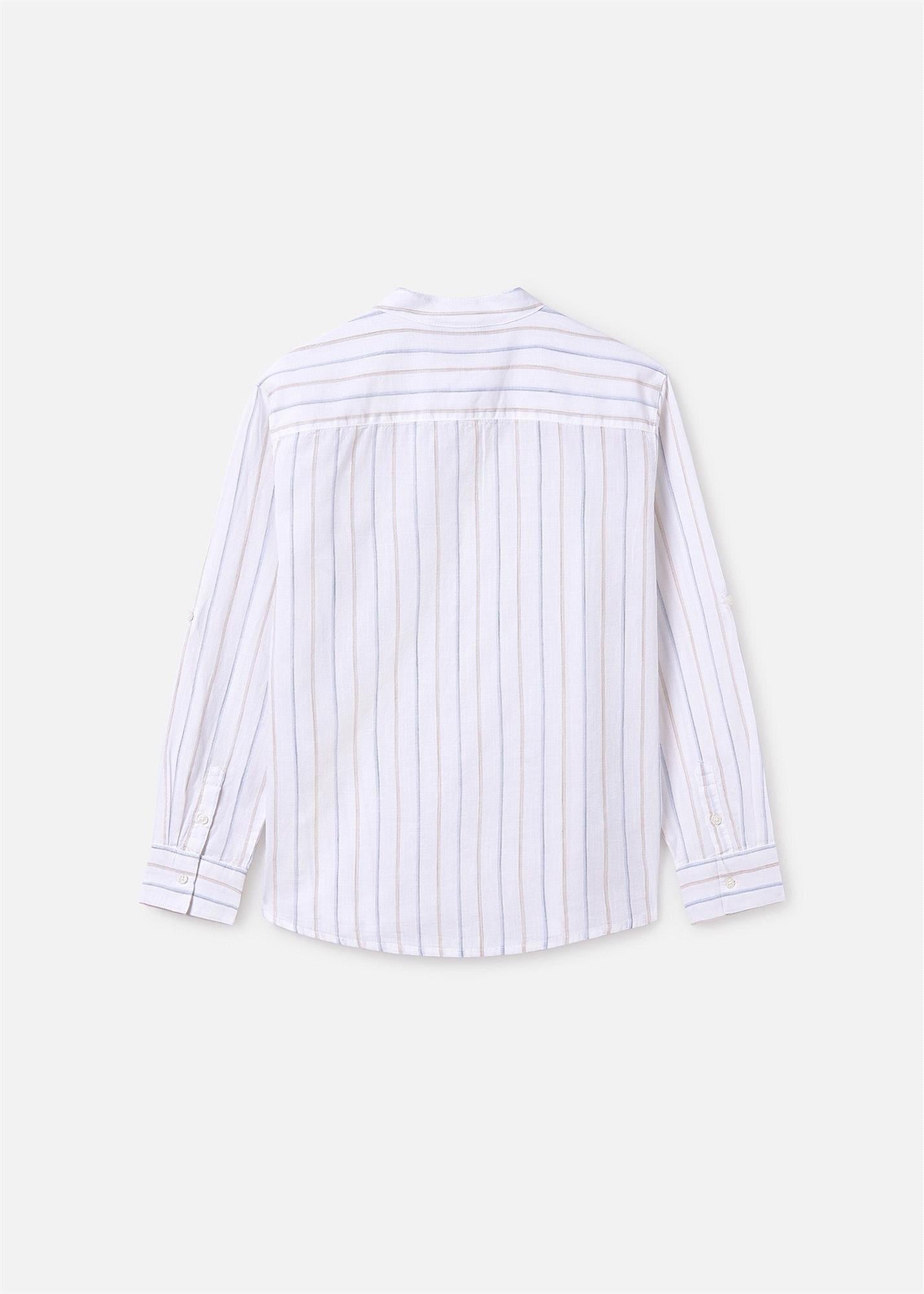 Mayoral Erkek Çocuk Çizgili Mao Yaka Uzun Kollu Gömlek Beyaz 6141