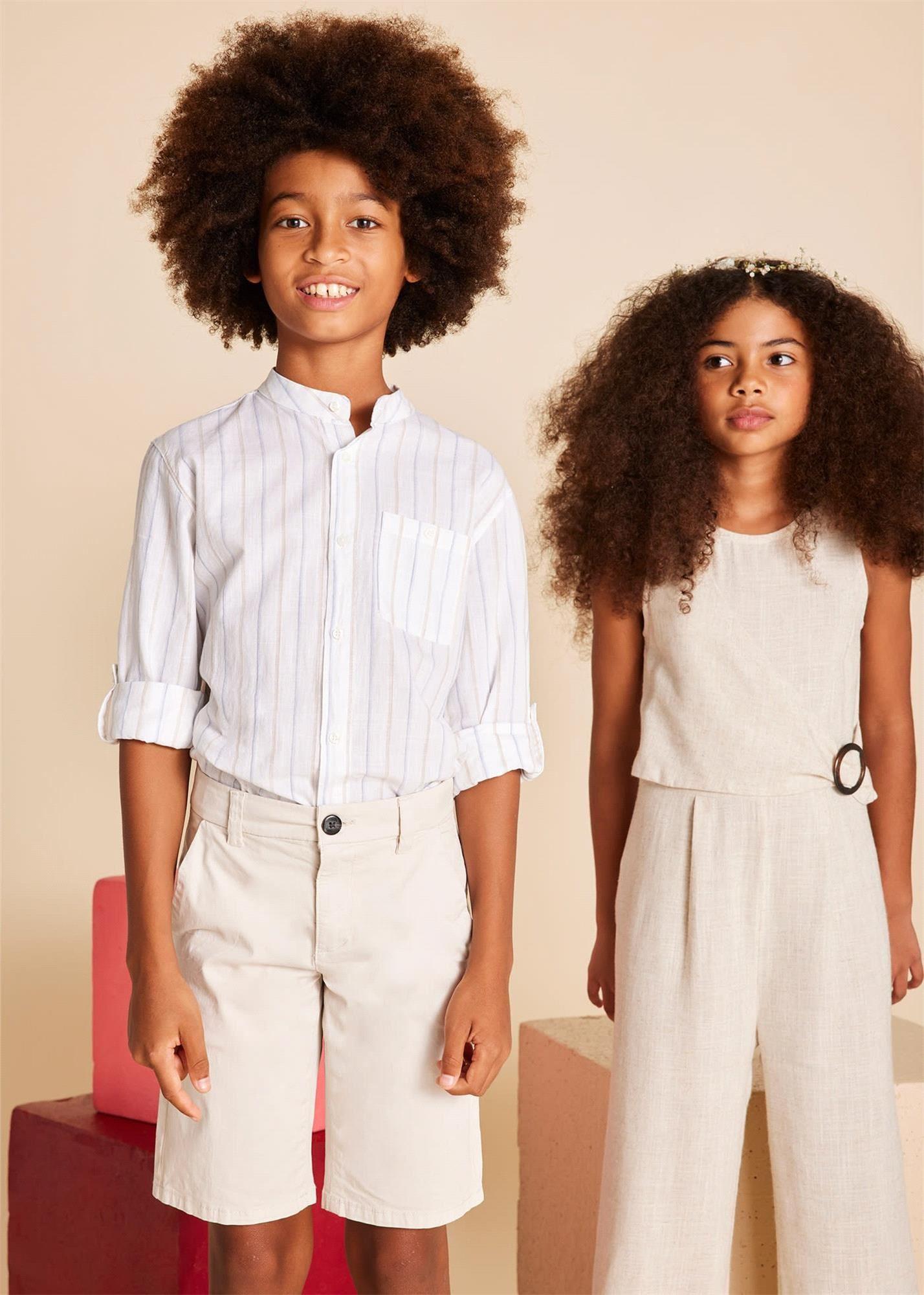 Mayoral Erkek Çocuk Çizgili Mao Yaka Uzun Kollu Gömlek Beyaz 6141