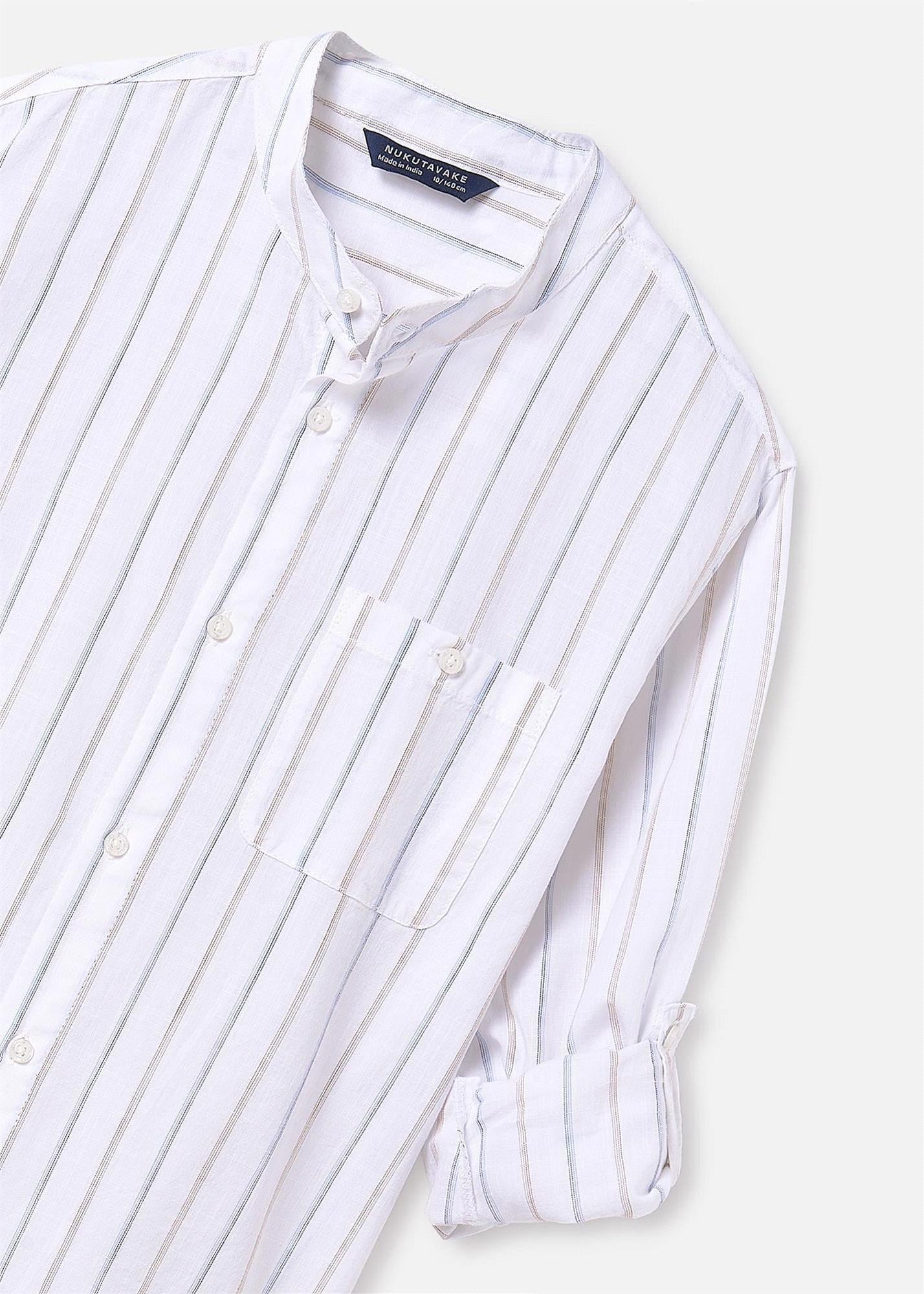 Mayoral Erkek Çocuk Çizgili Mao Yaka Uzun Kollu Gömlek Beyaz 6141