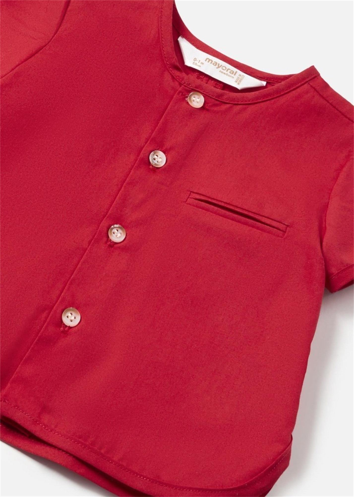 Mayoral Erkek Çocuk Keten Çizgili Şort Gömlek Bordo 1219