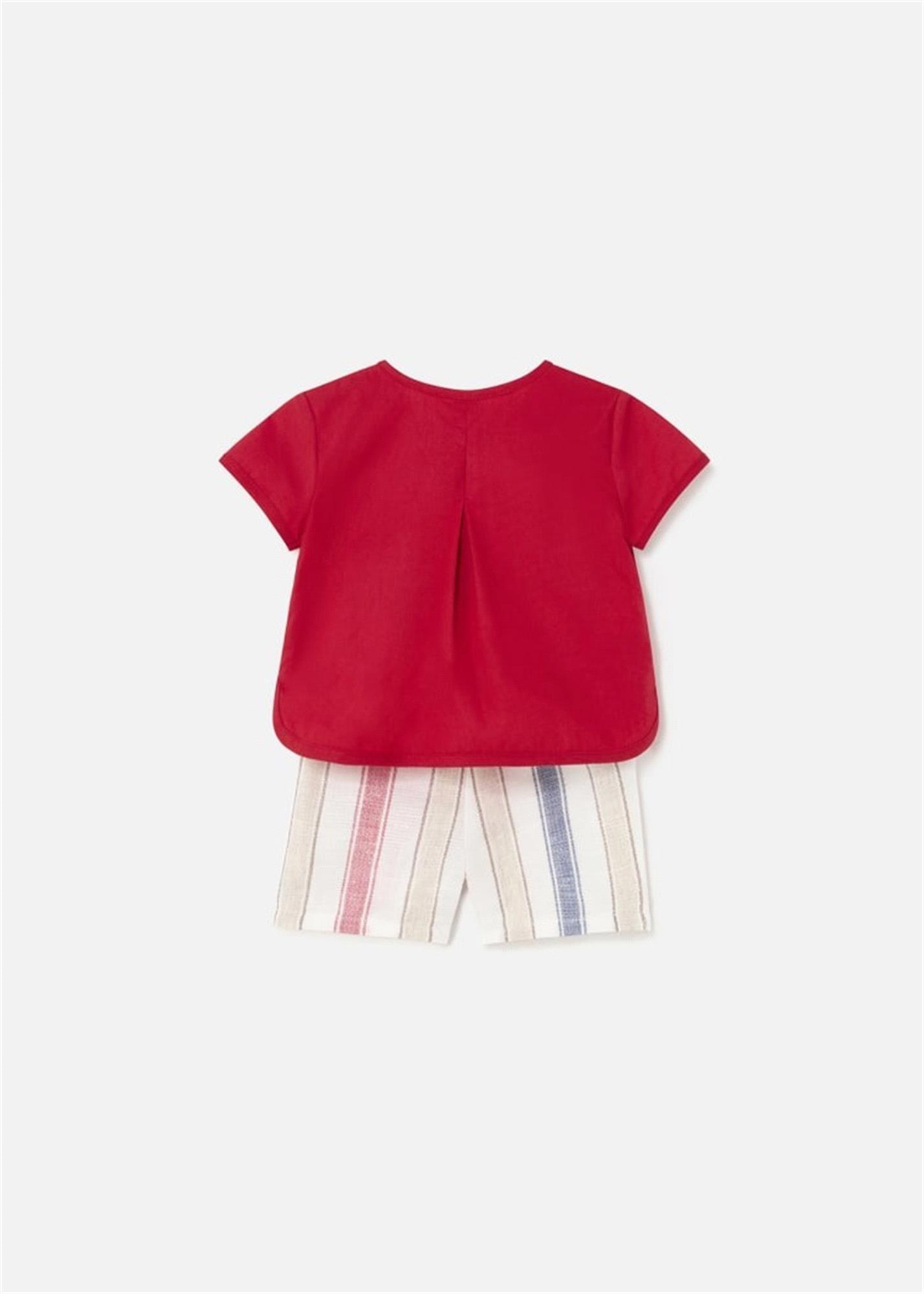 Mayoral Erkek Çocuk Keten Çizgili Şort Gömlek Bordo 1219