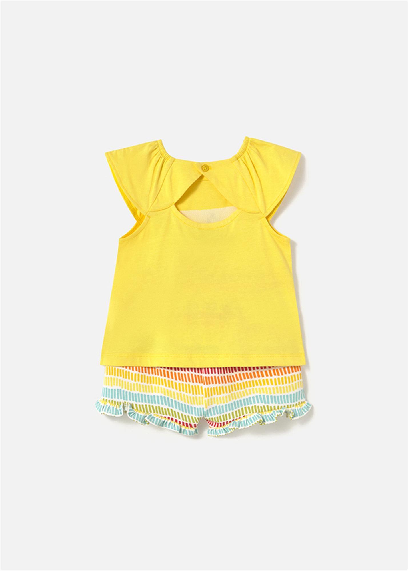 Mayoral Kız Bebek Baskılı Tişört Şort Takım Sarı 1233