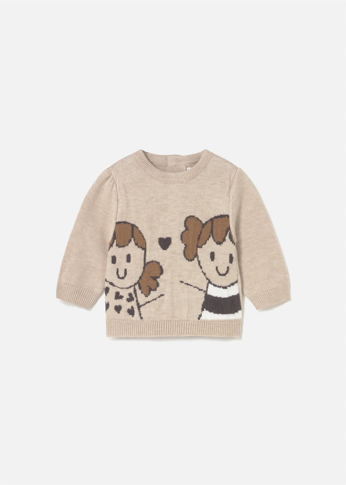 Mayoral Kız Bebek Desenli Örme Kazak Bej 2340