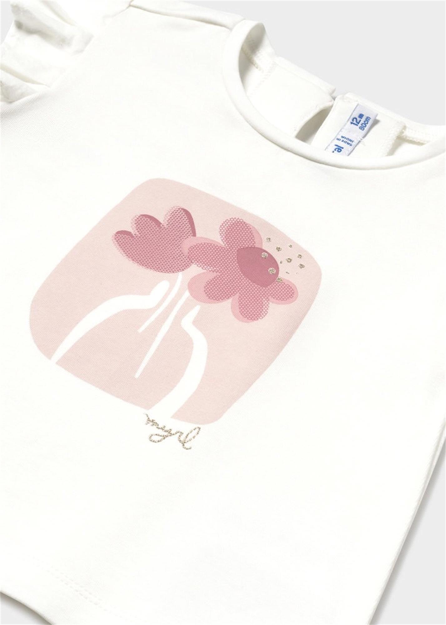 Mayoral Kız Bebek Fırfır Kollu Çiçekli Tişört Beyaz 1042