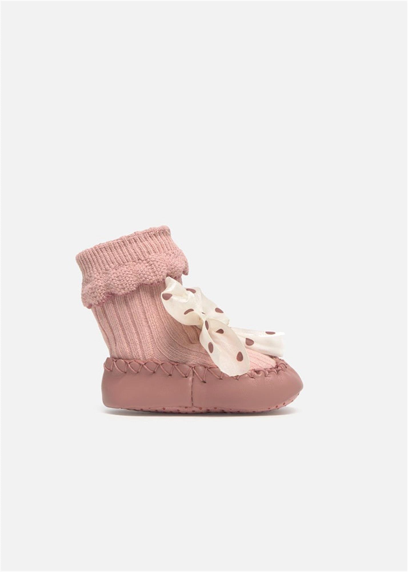 Mayoral Kız Bebek Fiyonklu Çoraplı Patik Ayakkabı Pudra 9924