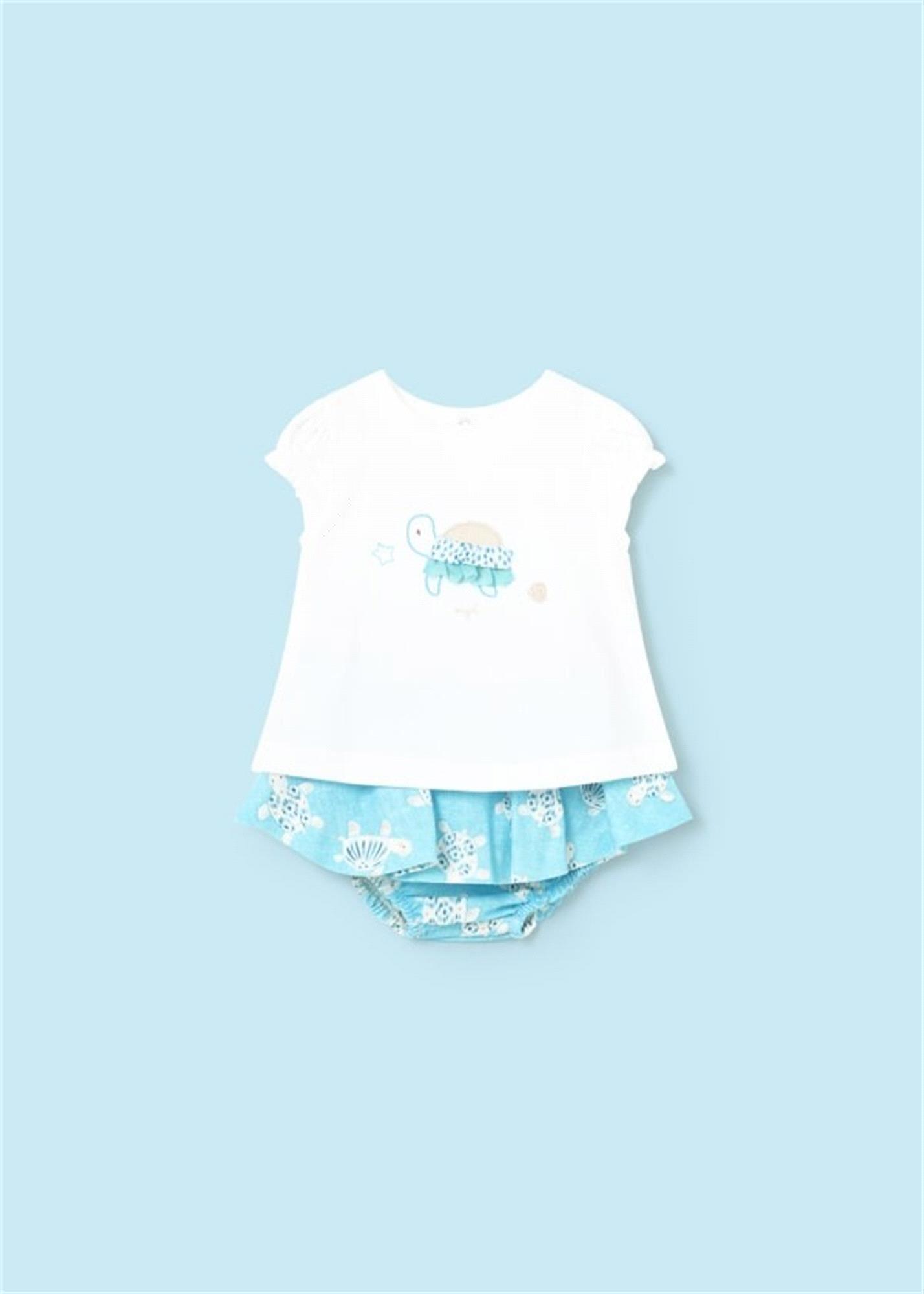 Mayoral Kız Bebek Kaplumbağa Baskılı Tişört Etek Takım Beyaz 1837