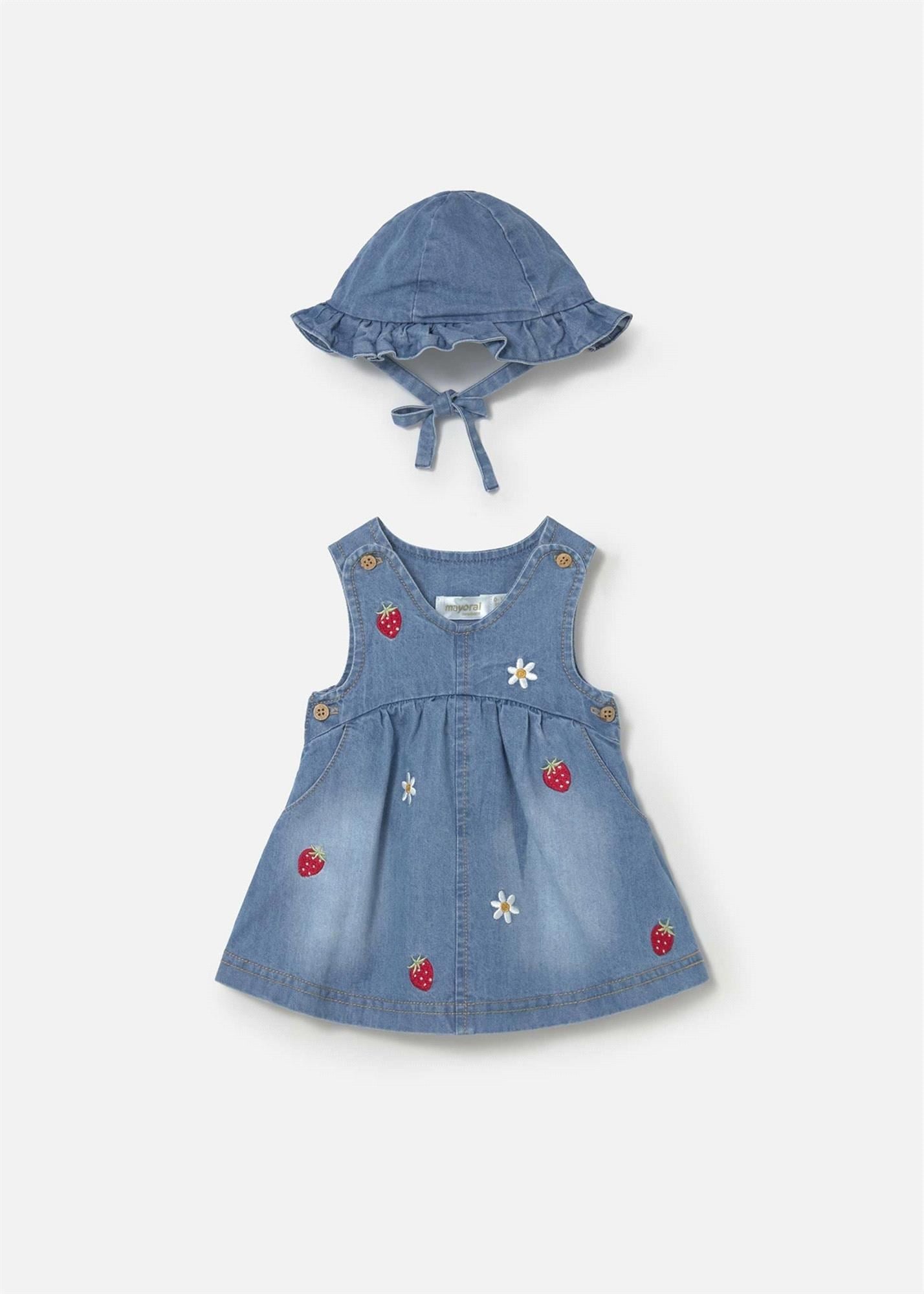 Mayoral Kız Bebek Şapkalı Denim Elbise Mavi 1816