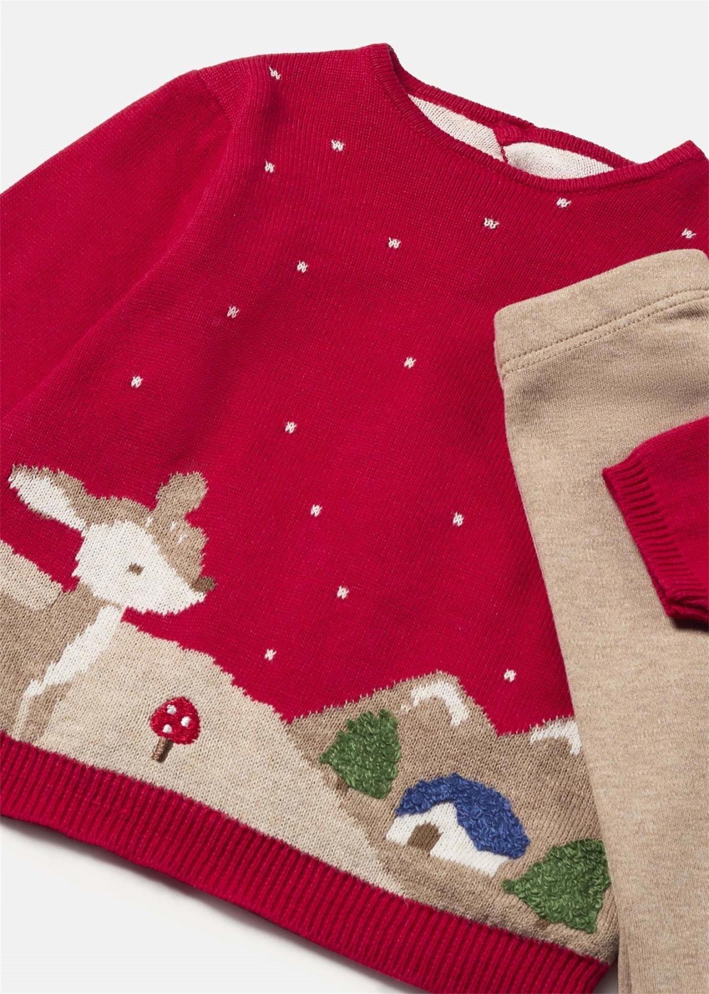 Mayoral Kız Bebek Triko Kazak Tayt Takım Kırmızı 2703