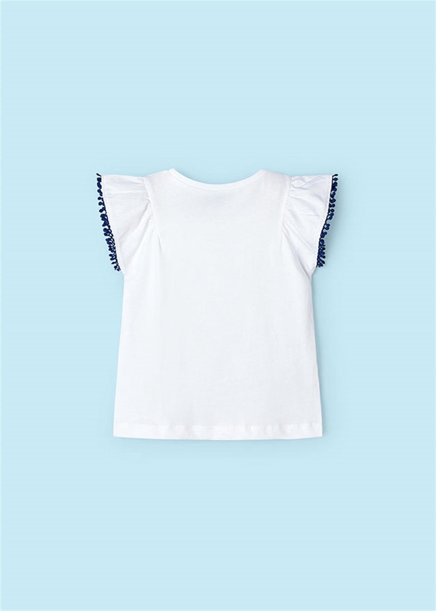 Mayoral Kız Çocuk Aplikeli Kısa Kollu Tişört Beyaz Lacivert 3096