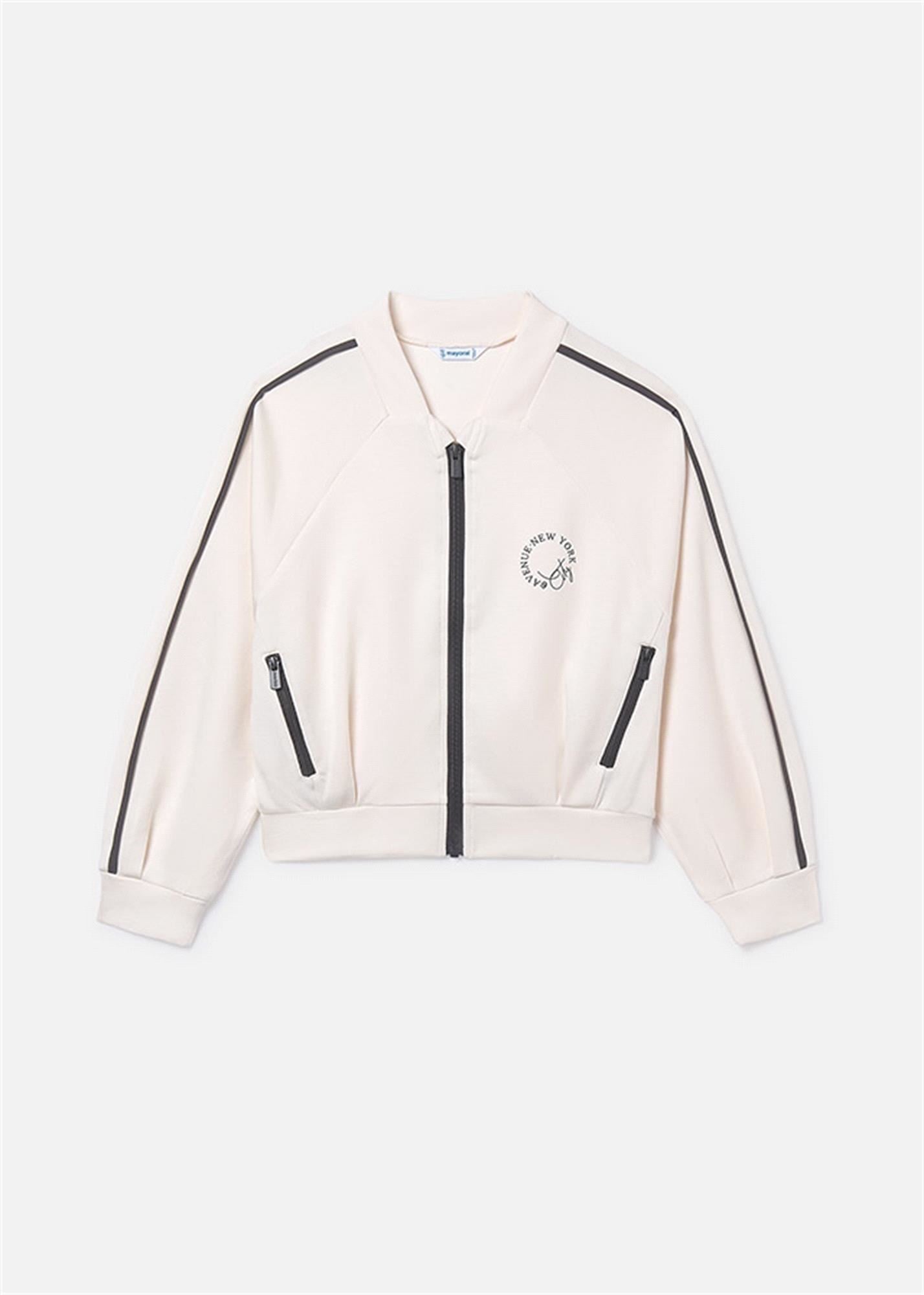 Mayoral Kız Çocuk Baskılı Fermuarlı Sweatshirt Ekru 6409
