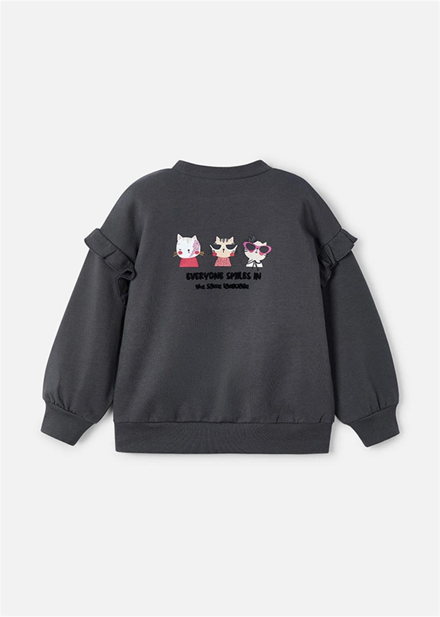 Mayoral Kız Çocuk Baskılı Sweatshirt Koyu Gri 4433