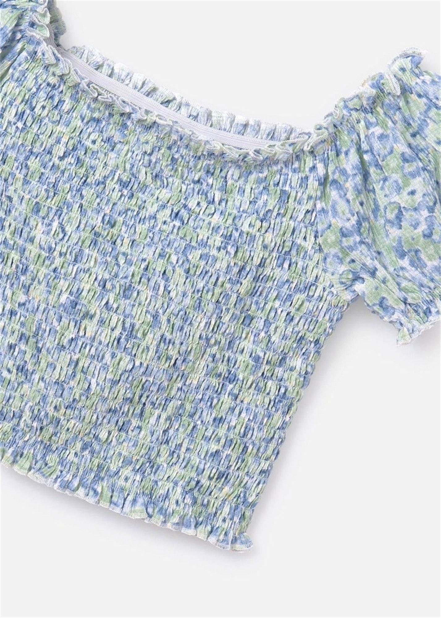 Mayoral Kız Çocuk Büzgülü Tişört Yeşil 6104