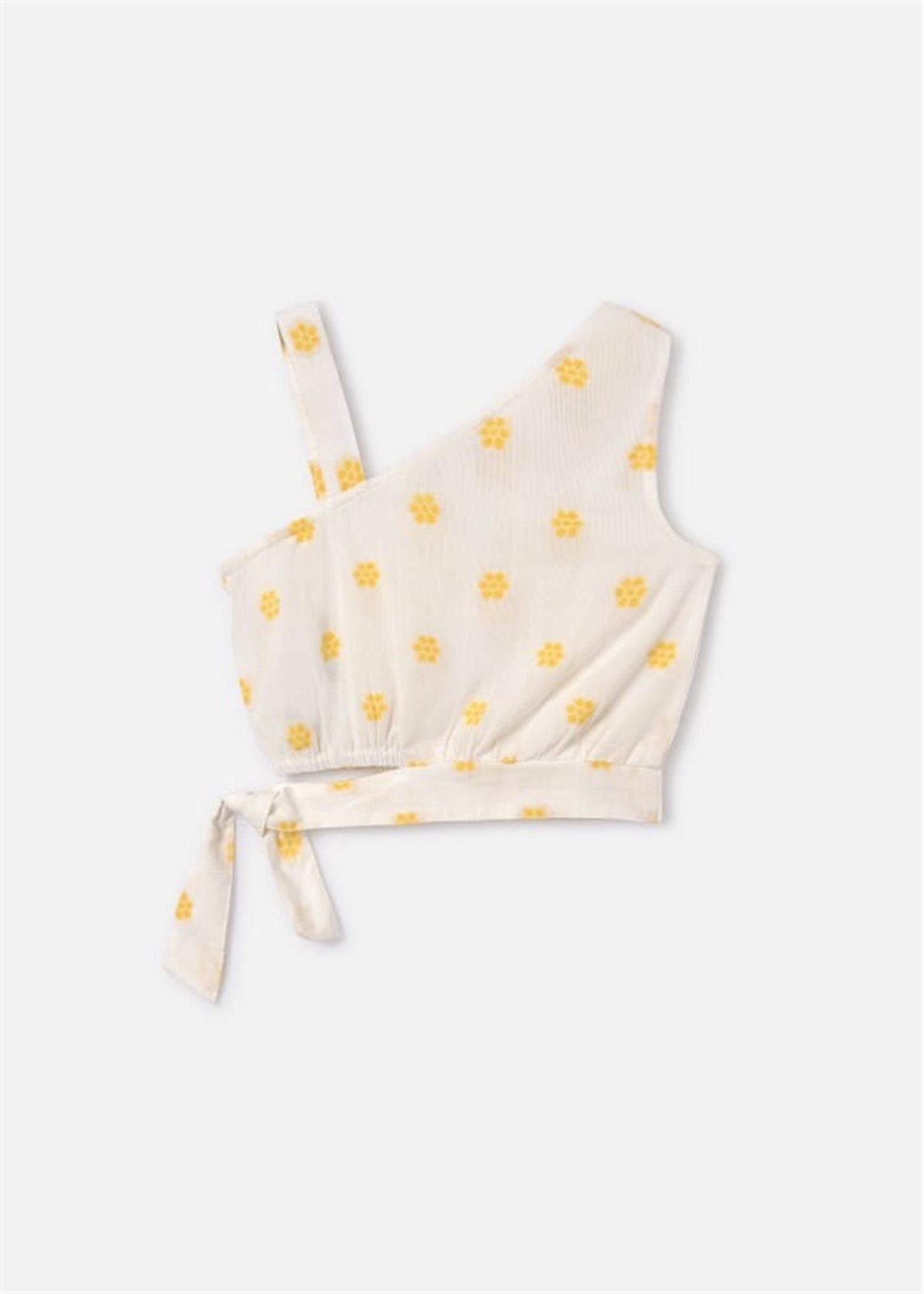 Mayoral Kız Çocuk Çizgili Asimetrik Şakarlı Kolsuz Bluz Krem/Sarı 6022