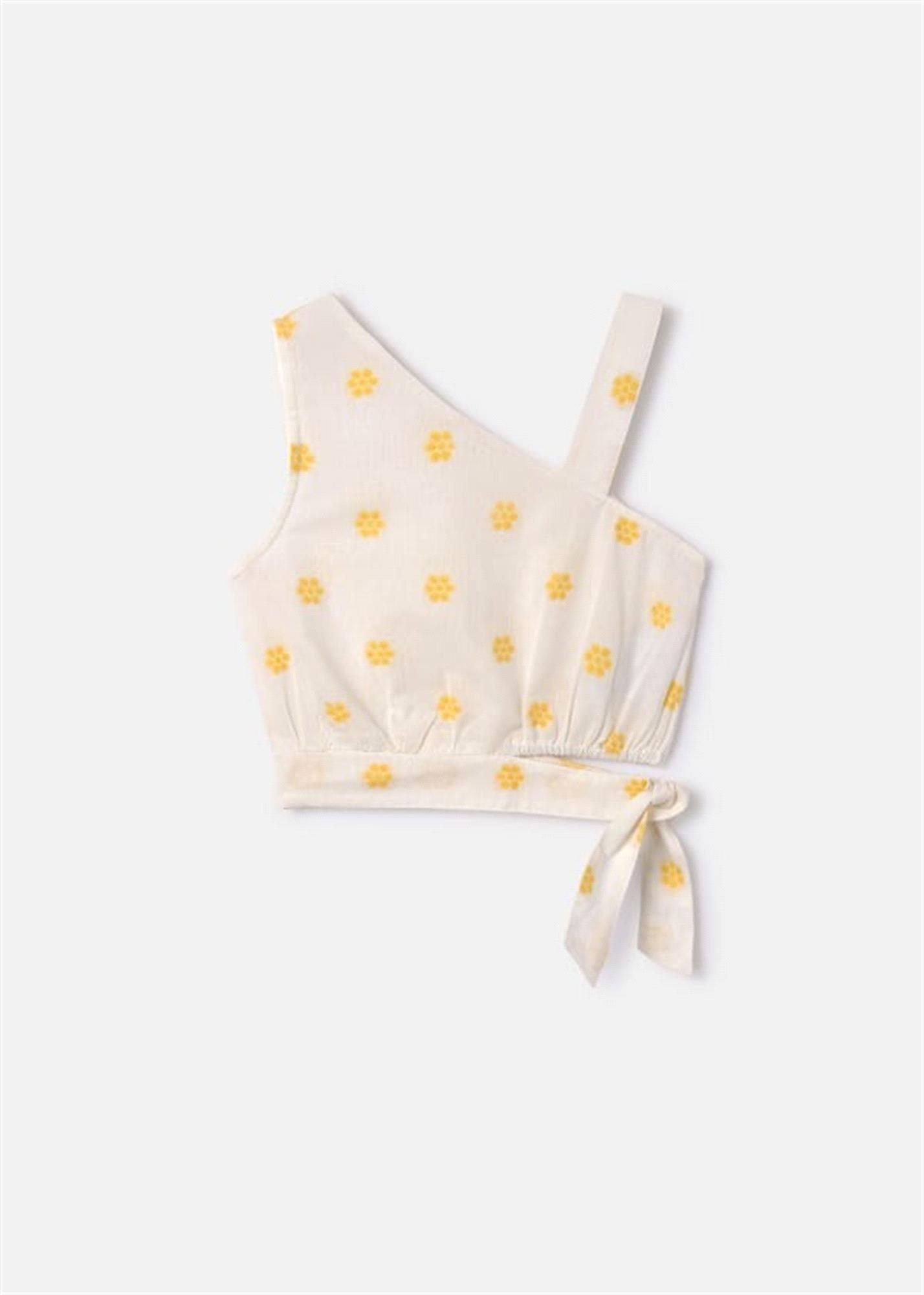 Mayoral Kız Çocuk Çizgili Asimetrik Şakarlı Kolsuz Bluz Krem/Sarı 6022