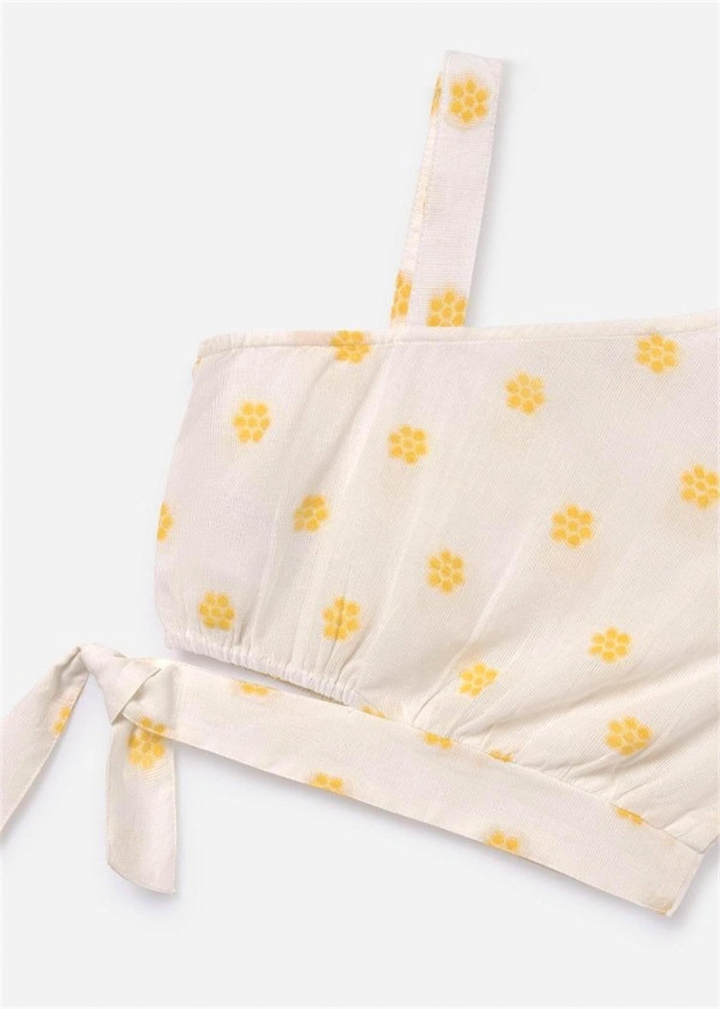 Mayoral Kız Çocuk Çizgili Asimetrik Şakarlı Kolsuz Bluz Krem/Sarı 6022