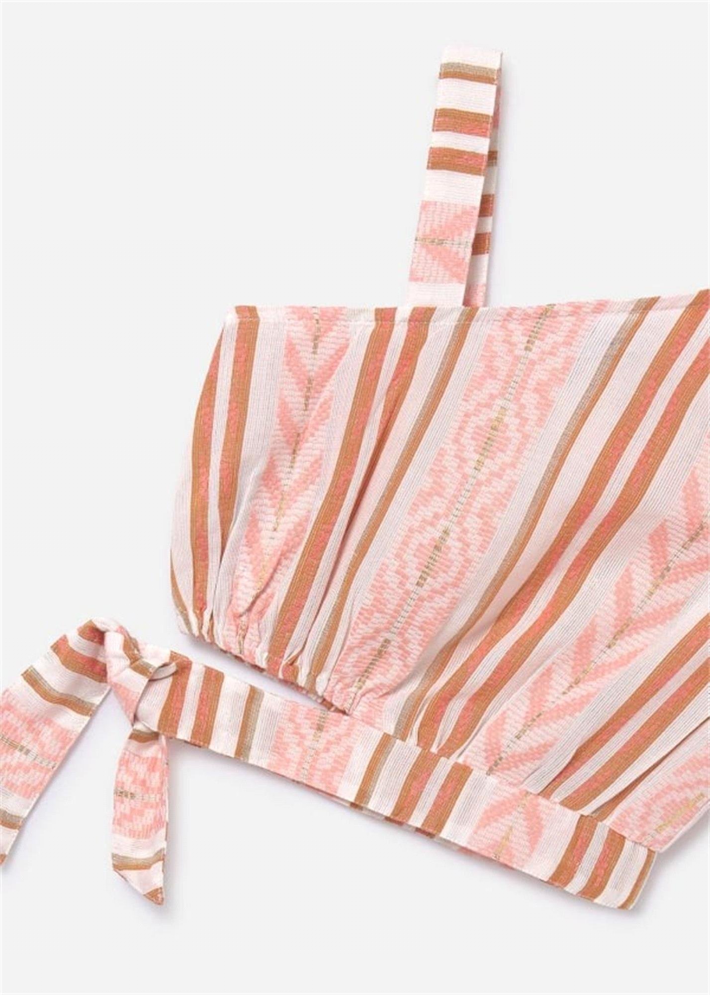 Mayoral Kız Çocuk Çizgili Asimetrik Şakarlı Kolsuz Bluz Pembe 6022