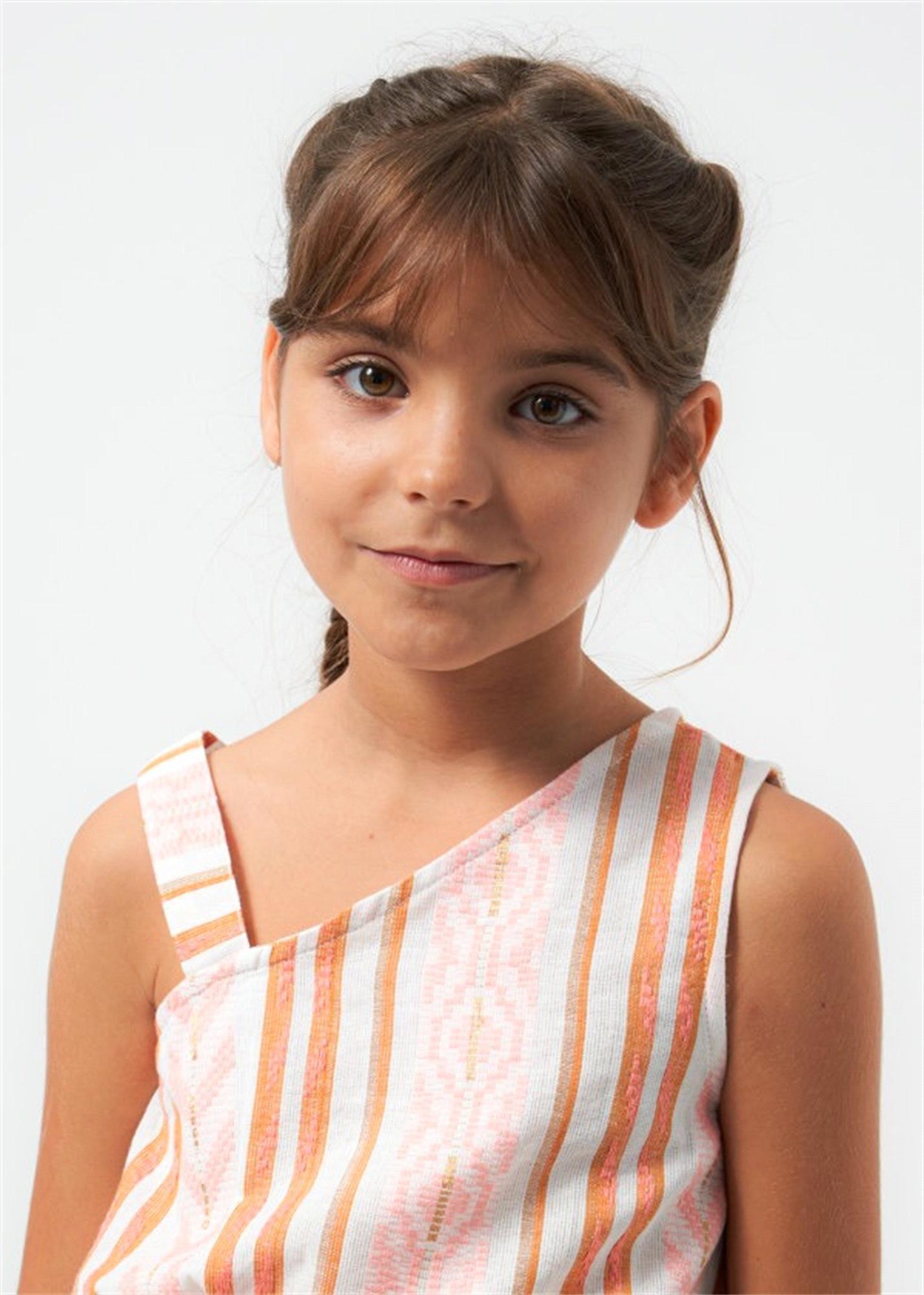 Mayoral Kız Çocuk Çizgili Asimetrik Şakarlı Kolsuz Bluz Pembe 6022