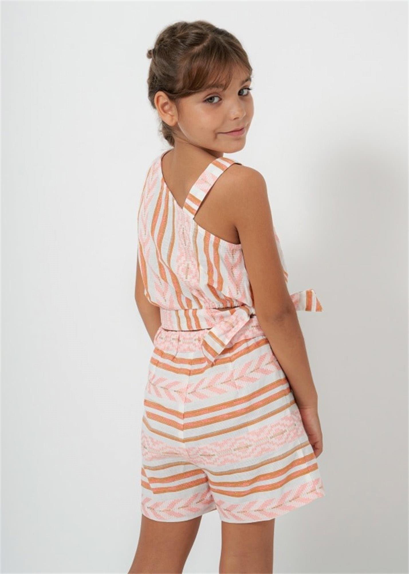 Mayoral Kız Çocuk Çizgili Asimetrik Şakarlı Kolsuz Bluz Pembe 6022