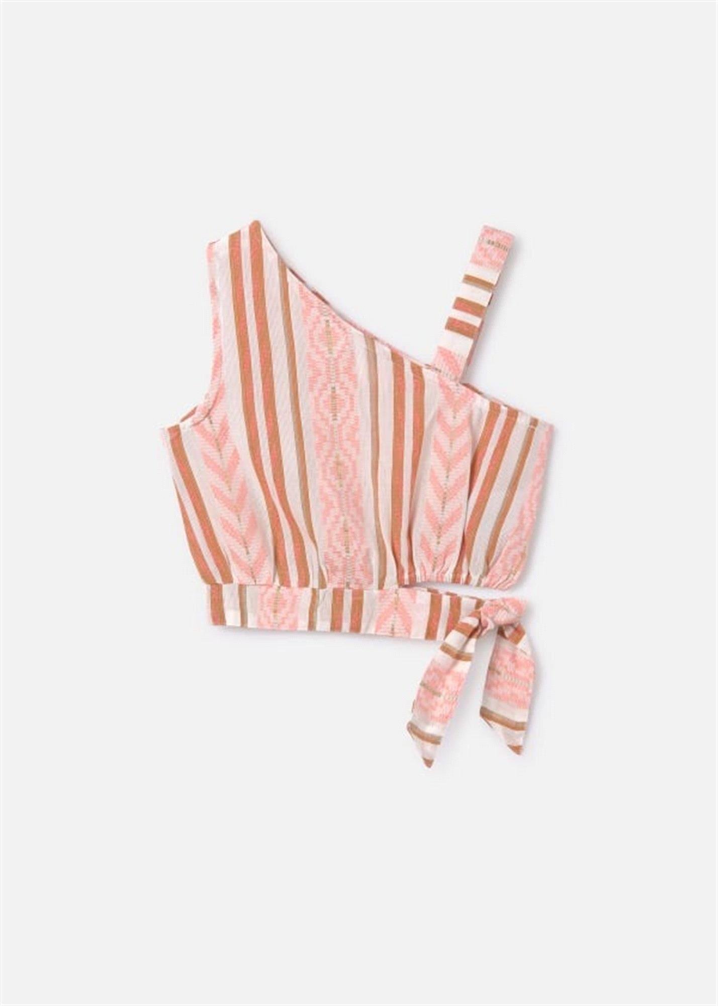 Mayoral Kız Çocuk Çizgili Asimetrik Şakarlı Kolsuz Bluz Pembe 6022